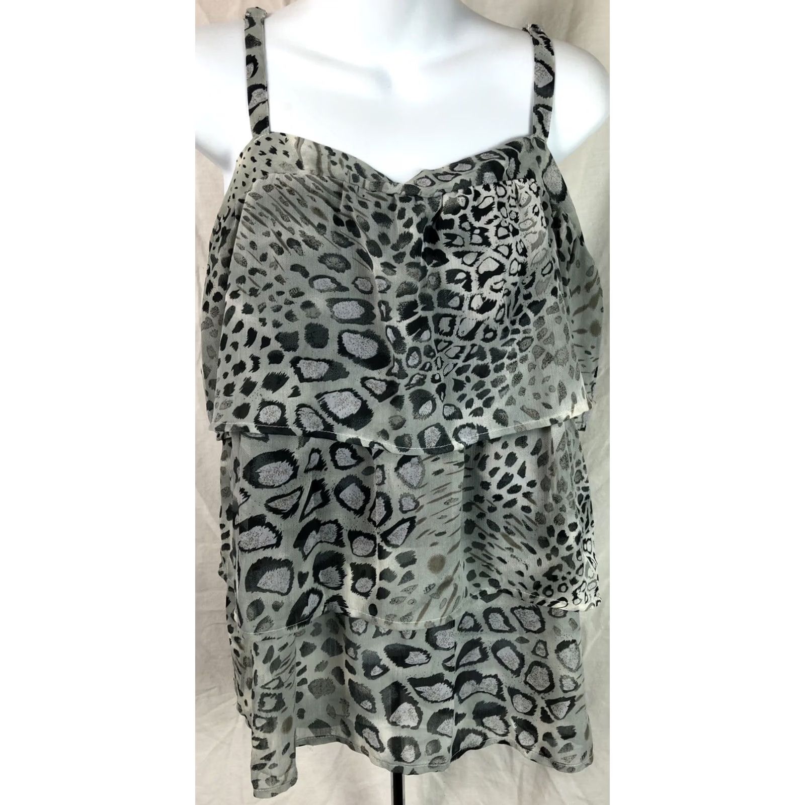 Vintage Vintage Sleeveless Chiffon Cami Tank Top M Gray Leopard Layered Tiered Y2K 90s Size M / US 6-8 / IT 42-44 - 5 Thumbnail