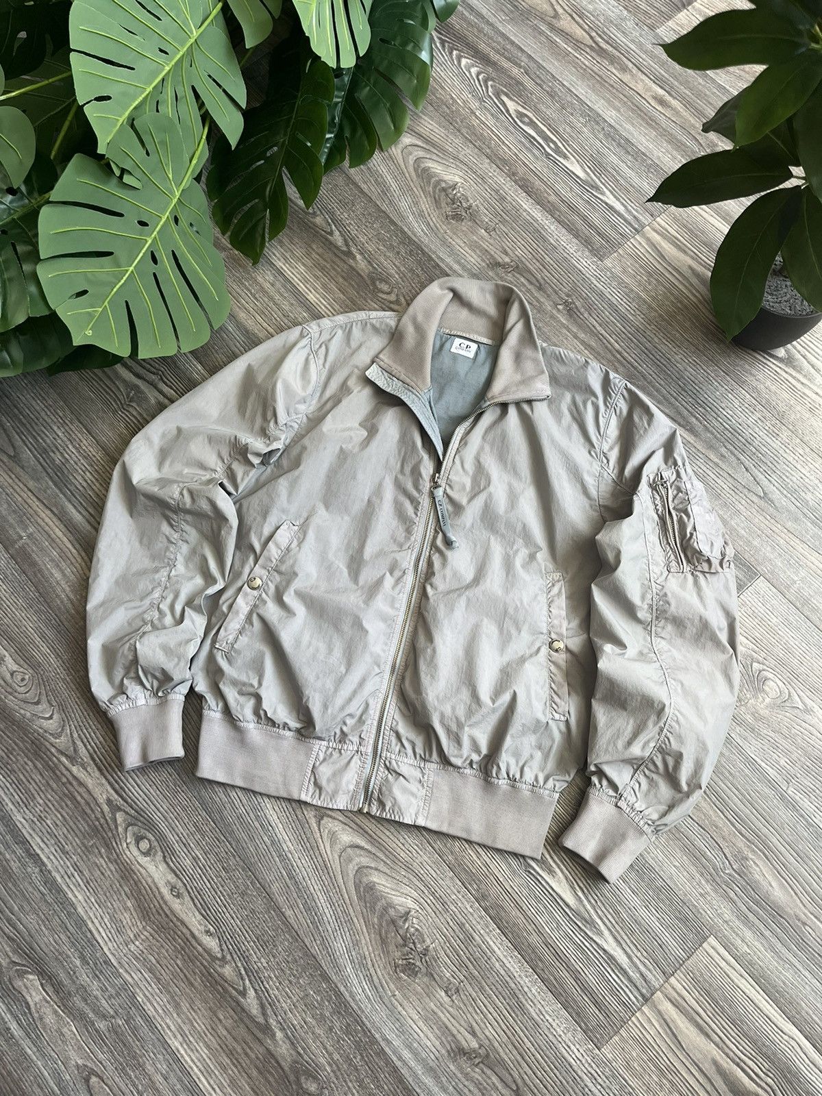 image of C P Company x Vintage Cp Company Archive Vintage Garment Dyed Nylon Bomber Jacket in Grey (Size Lar