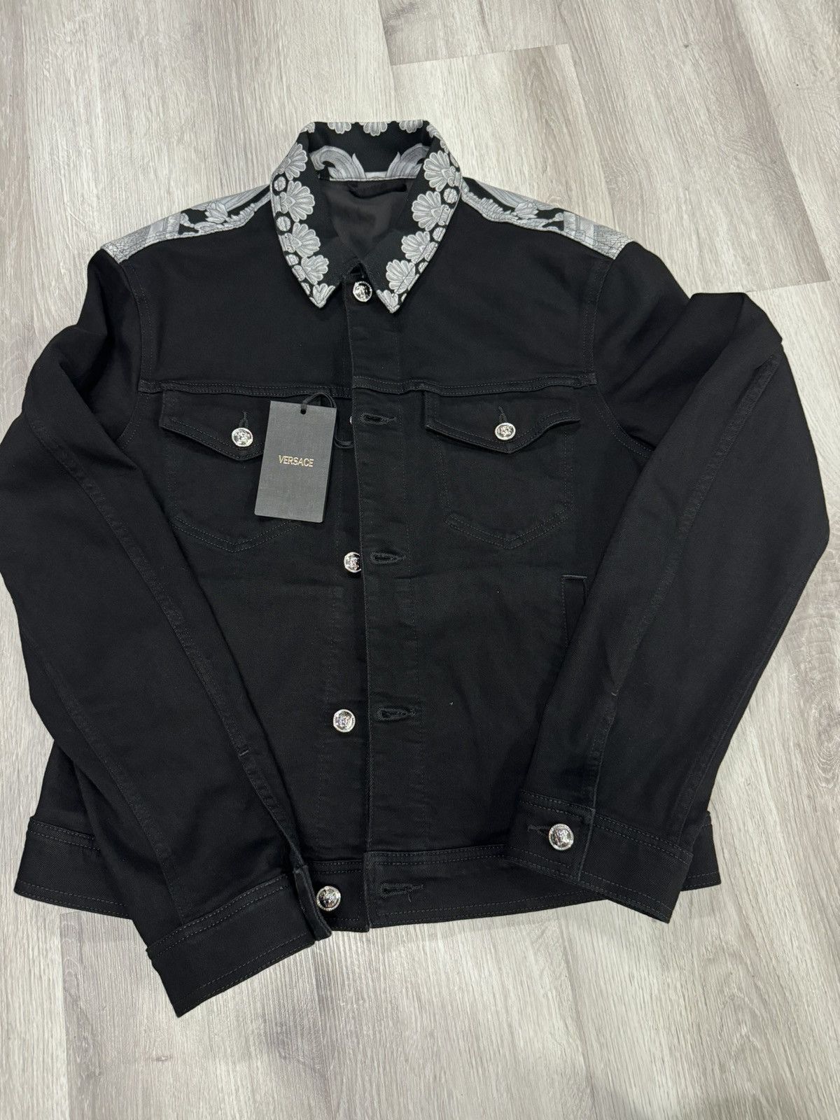 Versace Black/Silver VERSACE Denim Jacket Baroque Size US S / EU 44-46 / 1 - 1 Thumbnail