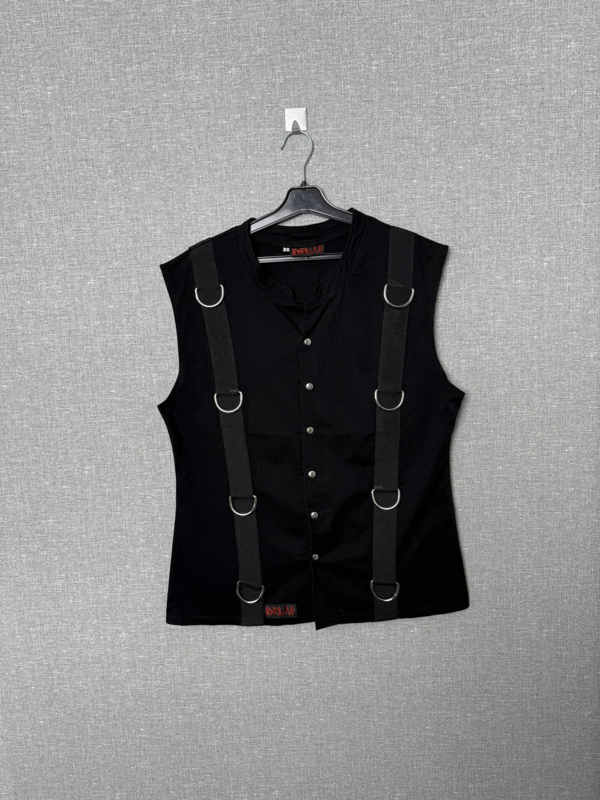20471120 Aderlass Gothic Punk Black Sleeveless Vest with Straps Rings Size L / US 10 / IT 46 - 2 Thumbnail