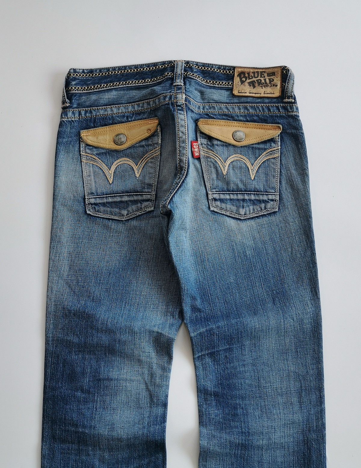 Edwin Edwin Blue Trip Leather Trim Distressed Jeans Size 29" - 9 Thumbnail