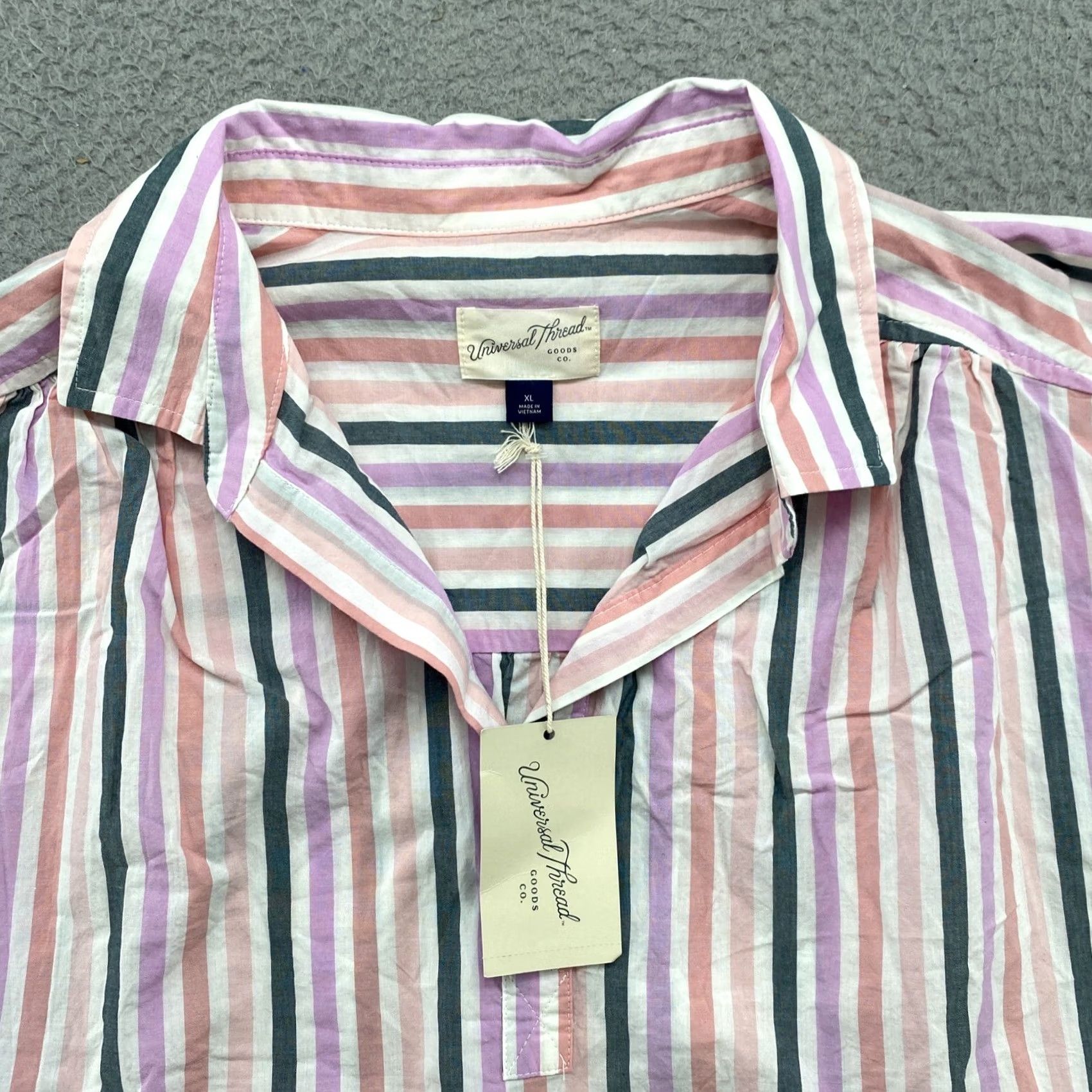 Vintage Universal Thread Womens Cropped Short Sleeve Collared Striped Shirt XL New Size XL / US 12-14 / IT 48-50 - 2 Thumbnail