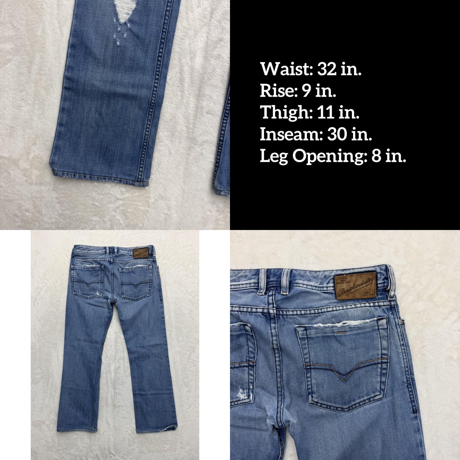 Diesel Diesel Jeans Pants Mens 32x30 Blue Medium Wash Distressed Straight Leg Denim Jeans Size US 31 - 8 Thumbnail