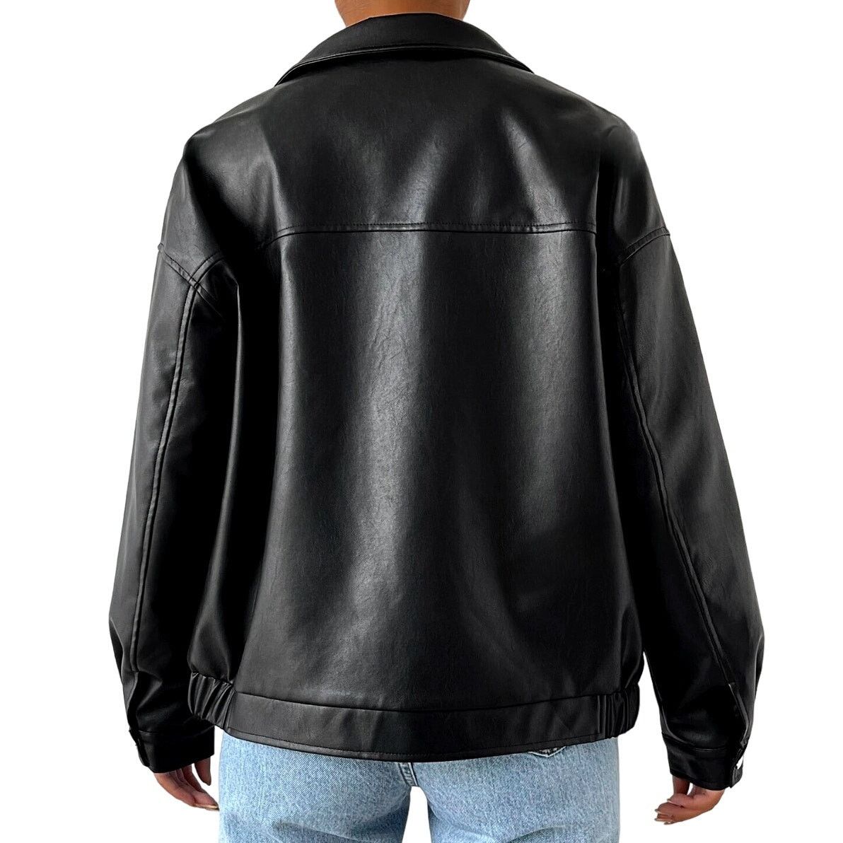 Shein Drop Shoulder Zip Up PU Cropped Leather Jacket Black, Size S Size S / US 4 / IT 40 - 2 Thumbnail