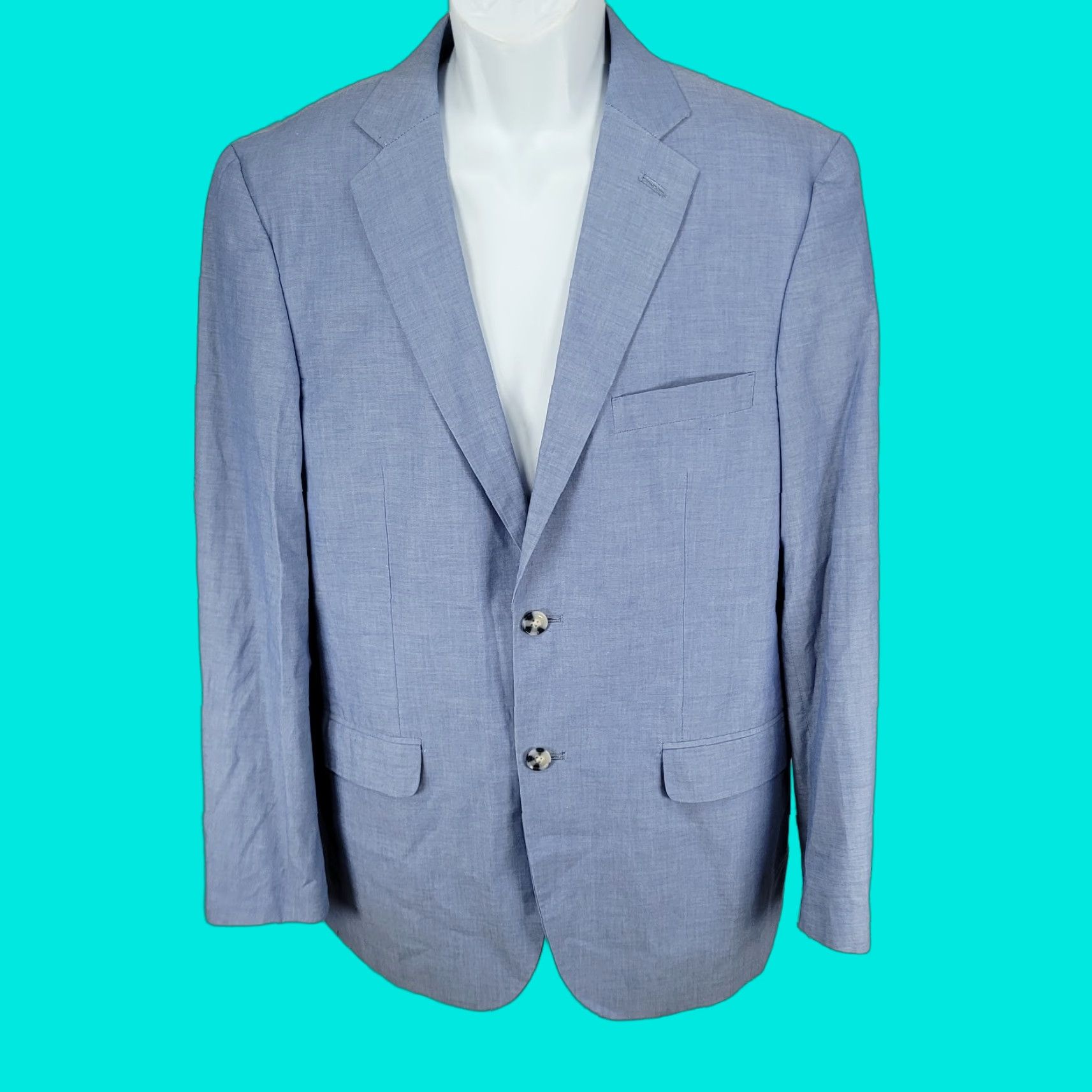 Doublet Alan Flusser Blue Cotton 2 Button Double Vent Sport Coat Blazer 40R Mens Regular Notch - 2 Piece, Solid, Preppy, Business Casual Size 40R - 1 Thumbnail