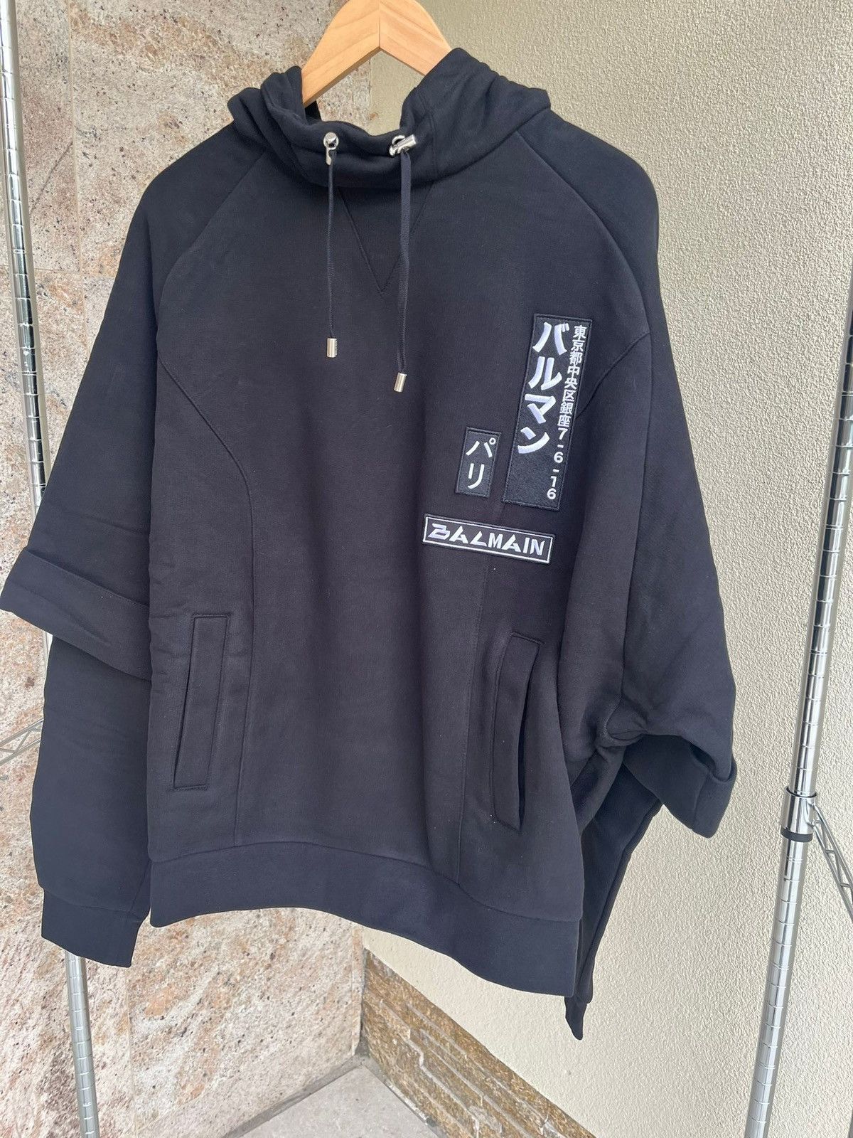 Balmain Layered Sleeve Tokyo Embroidered Logo Hoodie in Black Size US M / EU 48-50 / 2 - 19 Thumbnail