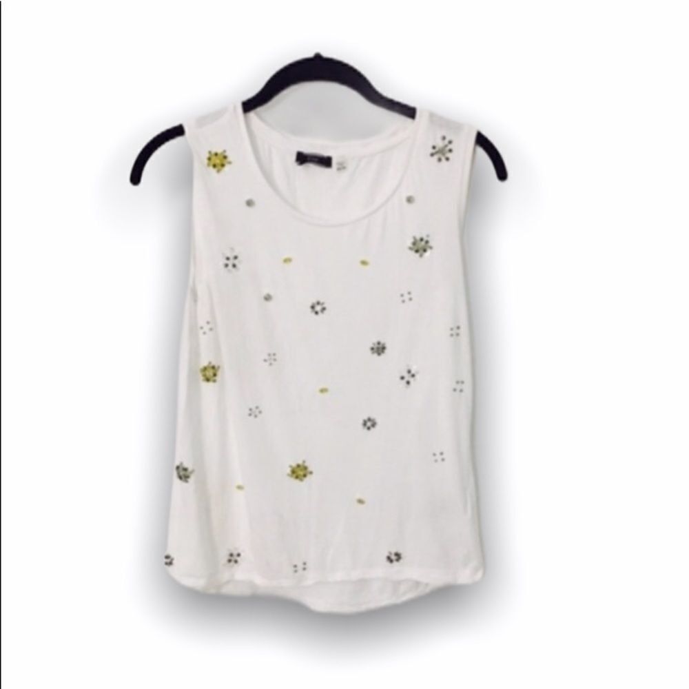 Other Dex 1963 Women’s Size XS White Beaded Sleeveless Top Floral Size XS / US 0-2 / IT 36-38 - 2 Thumbnail