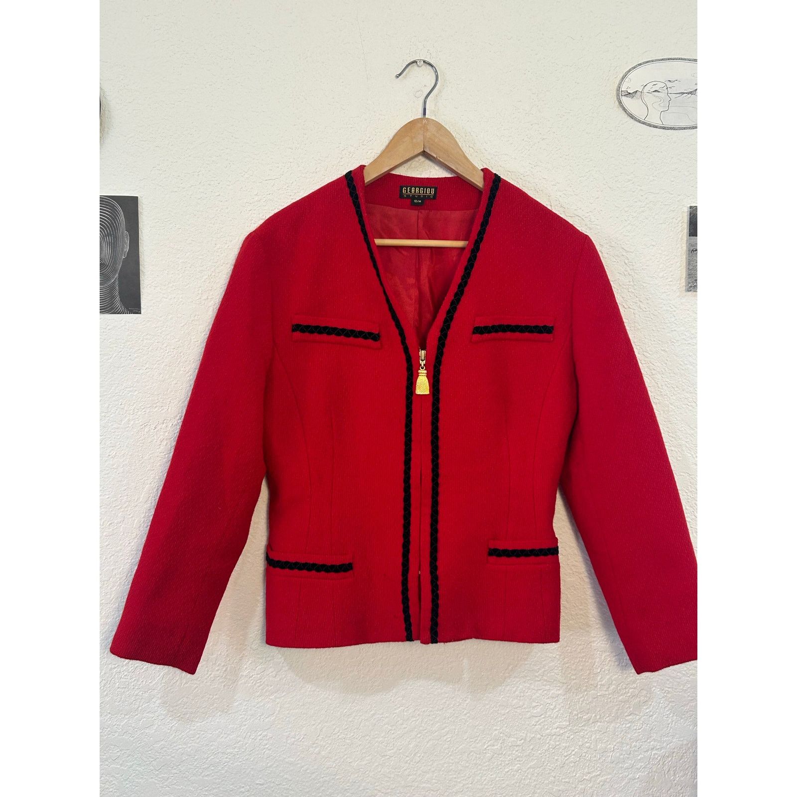 Other Vintage Georgiou Studio Red Braided Trim Jacket Women’s 10/M Size M / US 6-8 / IT 42-44 - 1 Thumbnail