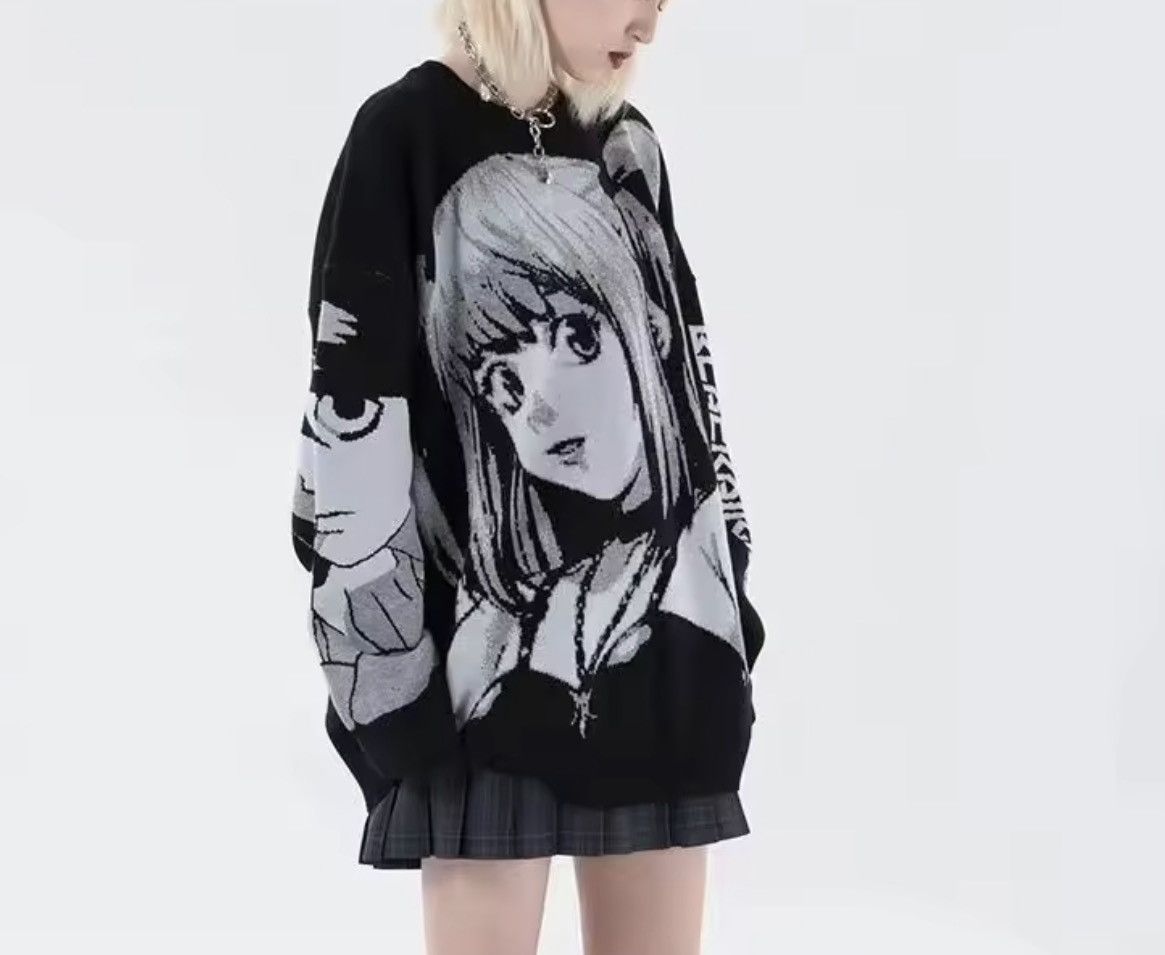 Japanese Brand Anime Knit Sweater Black White Oversized Jumper Size US L / EU 52-54 / 3 - 5 Thumbnail