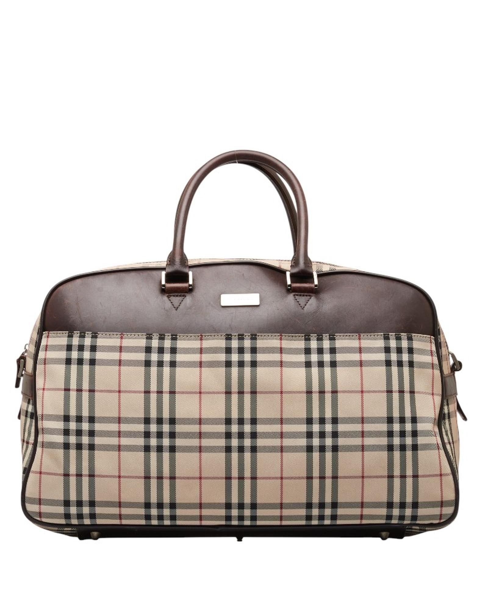 image of Authentic Burberry Check Large Boston Bag in Brown, Women's