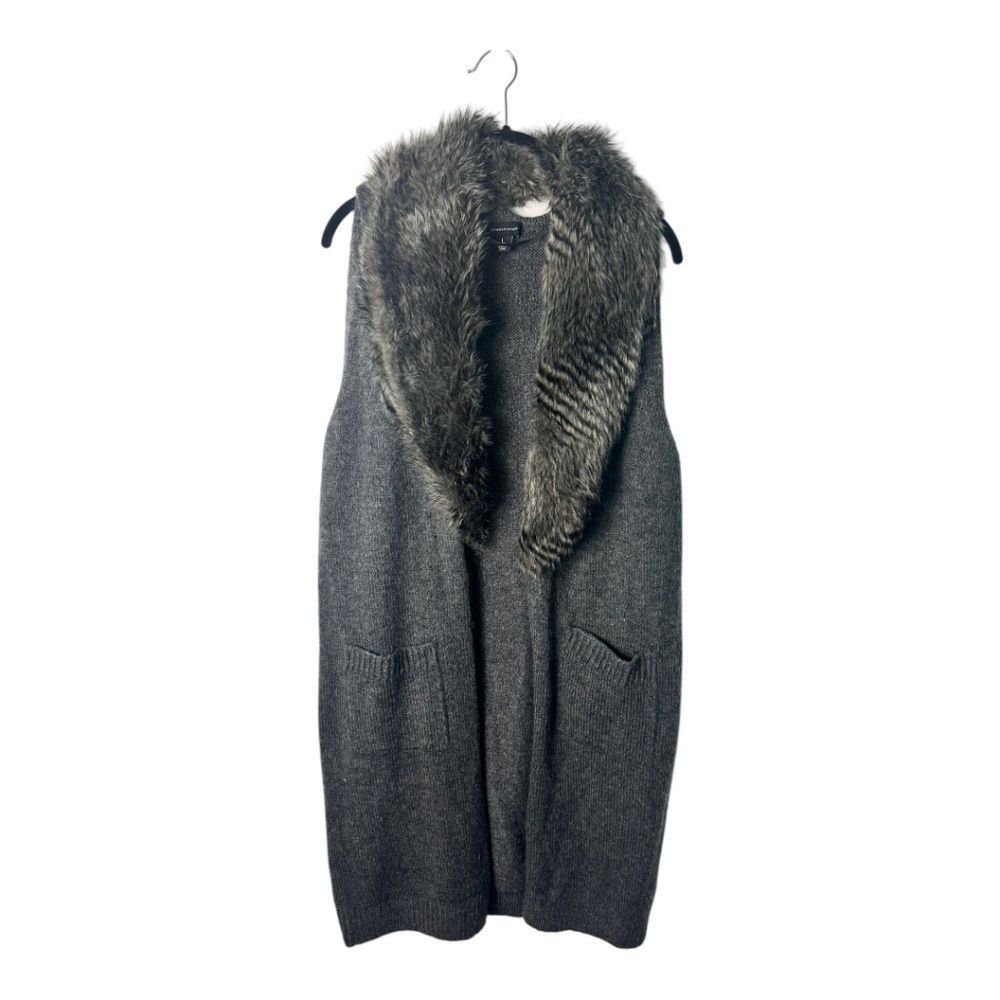 Other Atmosphere SZ L fur collar long sleeveless sweater vest Size L / US 10 / IT 46 - 1 Thumbnail