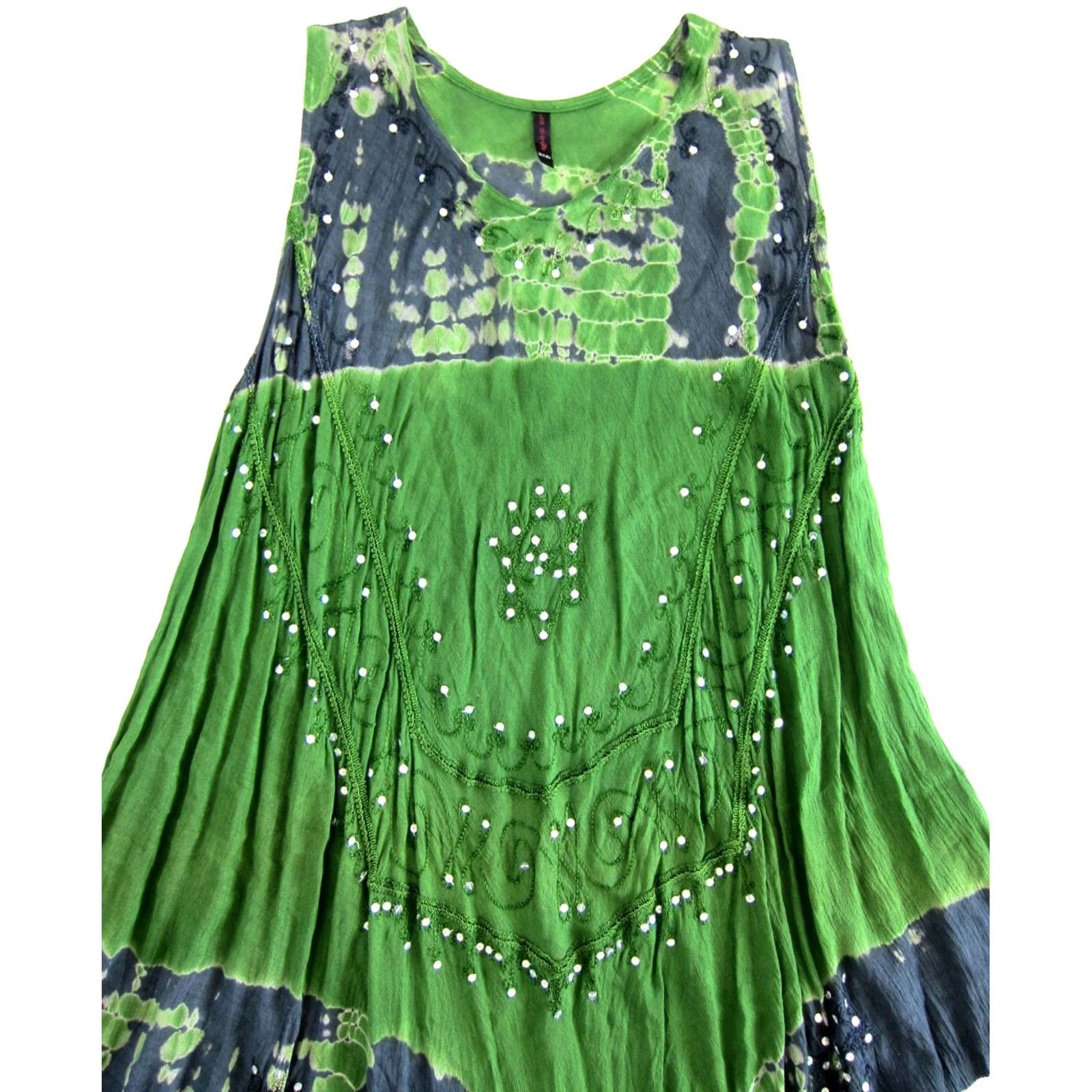 Vintage La Moda Hindu Rayon Grey Tie Dye Sequin Midi Tank Dress M-L Sun Boho Dress Green Women Tank Dress M-L Size M / US 6-8 / IT 42-44 - 4 Thumbnail