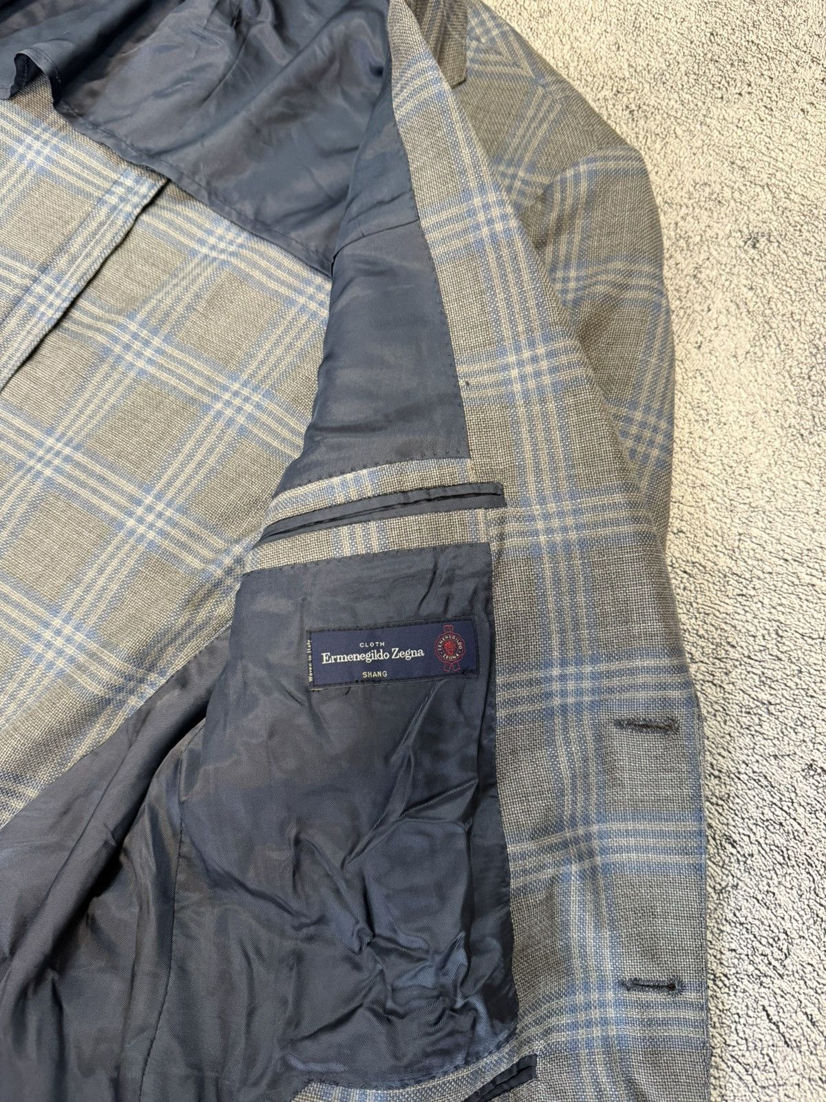 Ermenegildo Zegna Ermenegildo Zegna Blazer 54 IT Grey Check Wool Silk Jacket Size 44R - 8 Thumbnail