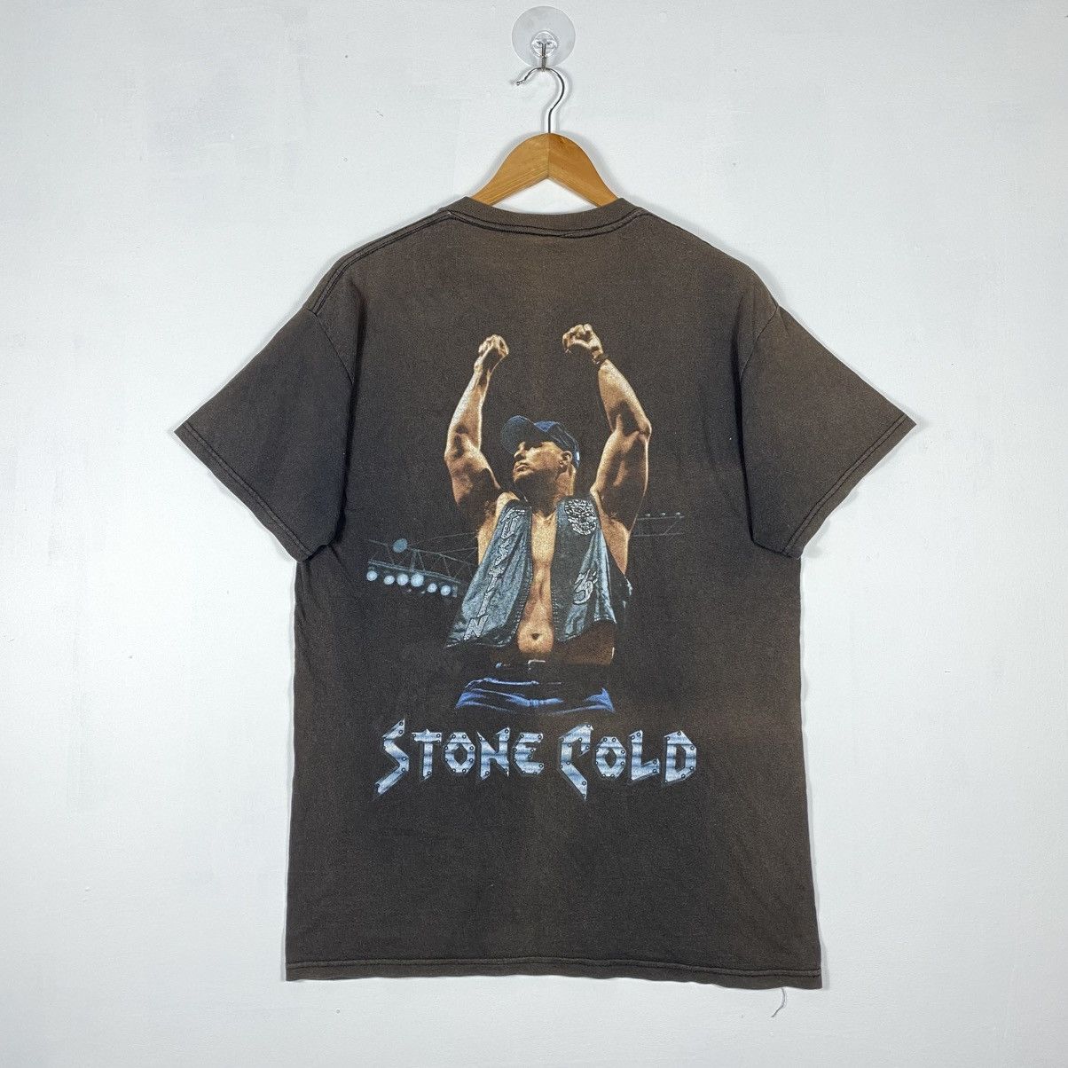 Vintage Vintage 90's STONE COLD WWF Graphic Crazy Sunfaded Tee Size US M / EU 48-50 / 2 - 9 Thumbnail