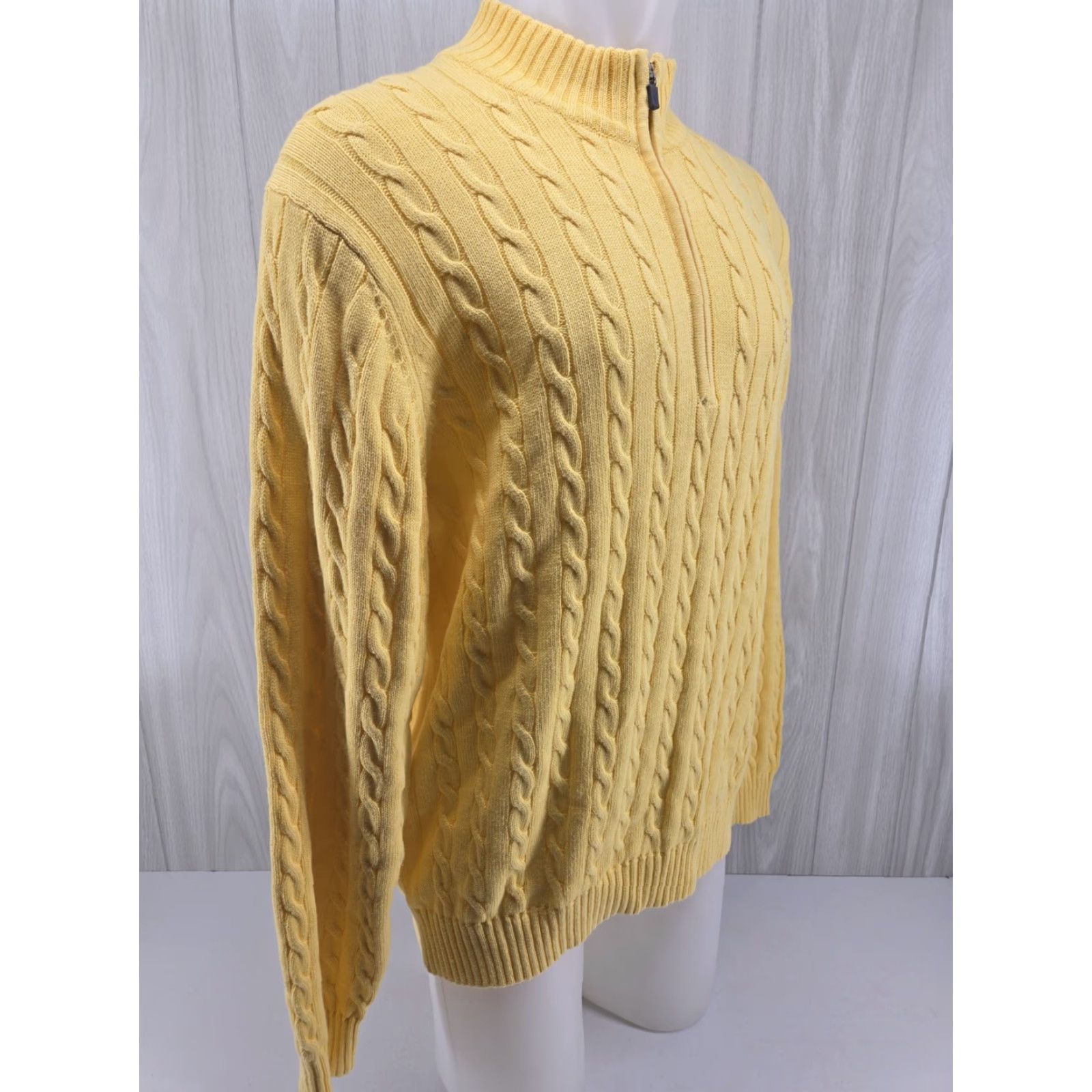 Izod IZOD Men’s Cable Knit Sweater Large Yellow Long Sleeve Quarter Zip 1/4 Shirt Size US L / EU 52-54 / 3 - 6 Thumbnail