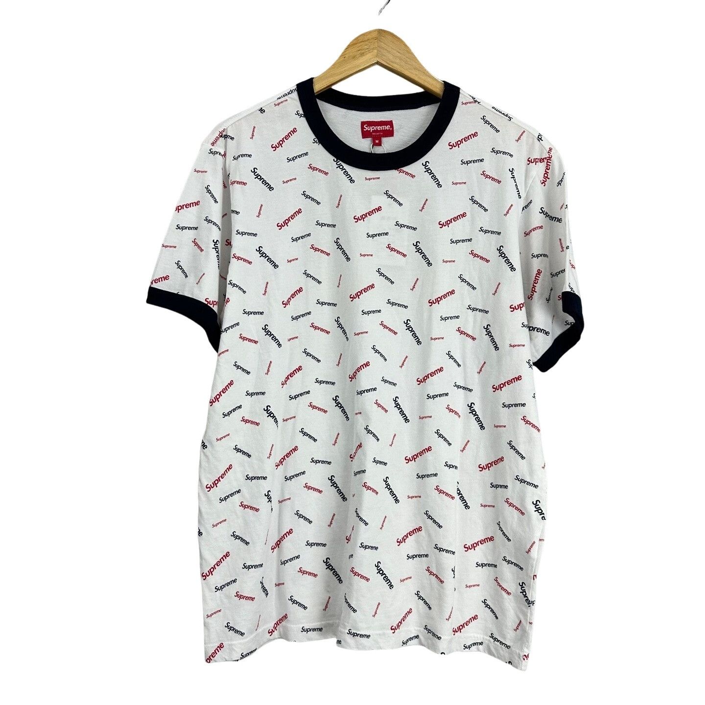 Supreme Supreme All-Over Logo Print Ringer T-Shirt M Size US M / EU 48-50 / 2 - 1 Thumbnail