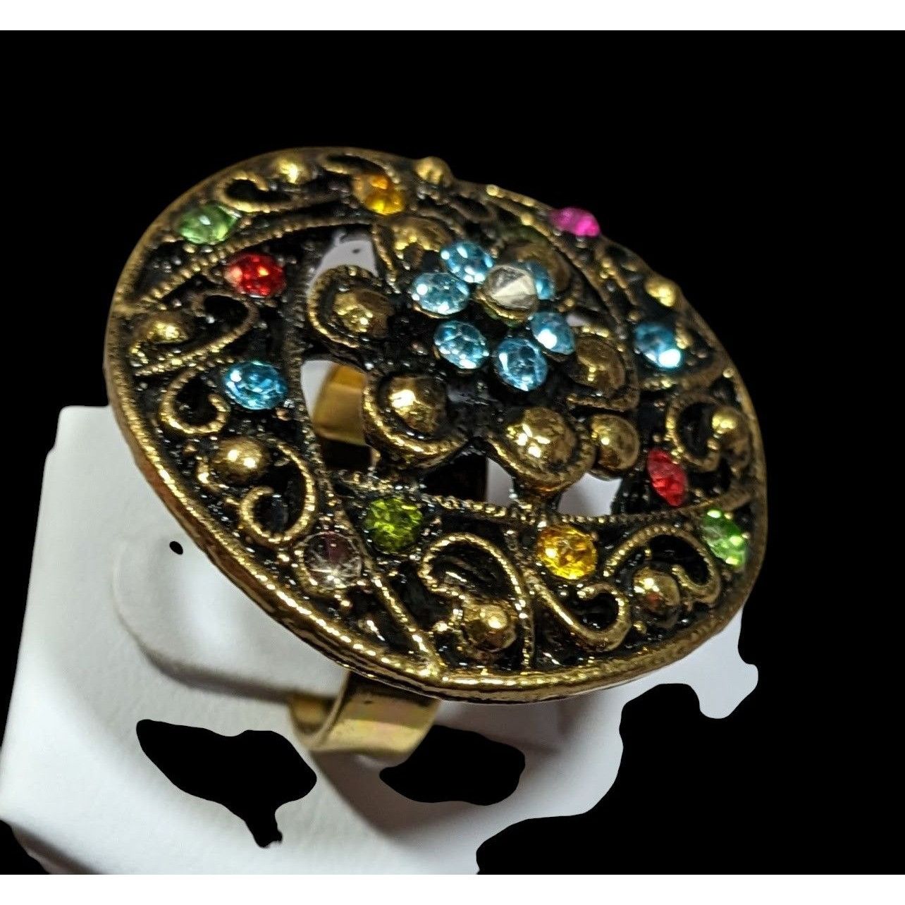 Other Floral Glam Shield Ring Gold Tone With Rainbow Rhinestones Size ONE SIZE - 5 Thumbnail