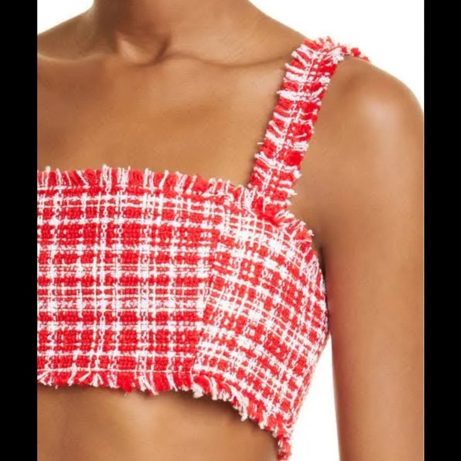Self-Portrait NWT Self-Portrait Red Bouclé Crop Top - Size 8 - Red/White Size M / US 6-8 / IT 42-44 - 2 Thumbnail