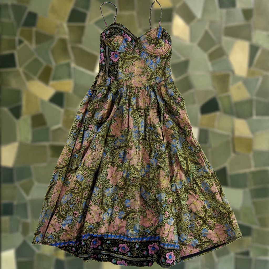 Pinko VTG Yazdi Indonesia Seattle Black Gold Pink Floral Sweetheart Midi Dress M Size M / US 6-8 / IT 42-44 - 1 Thumbnail