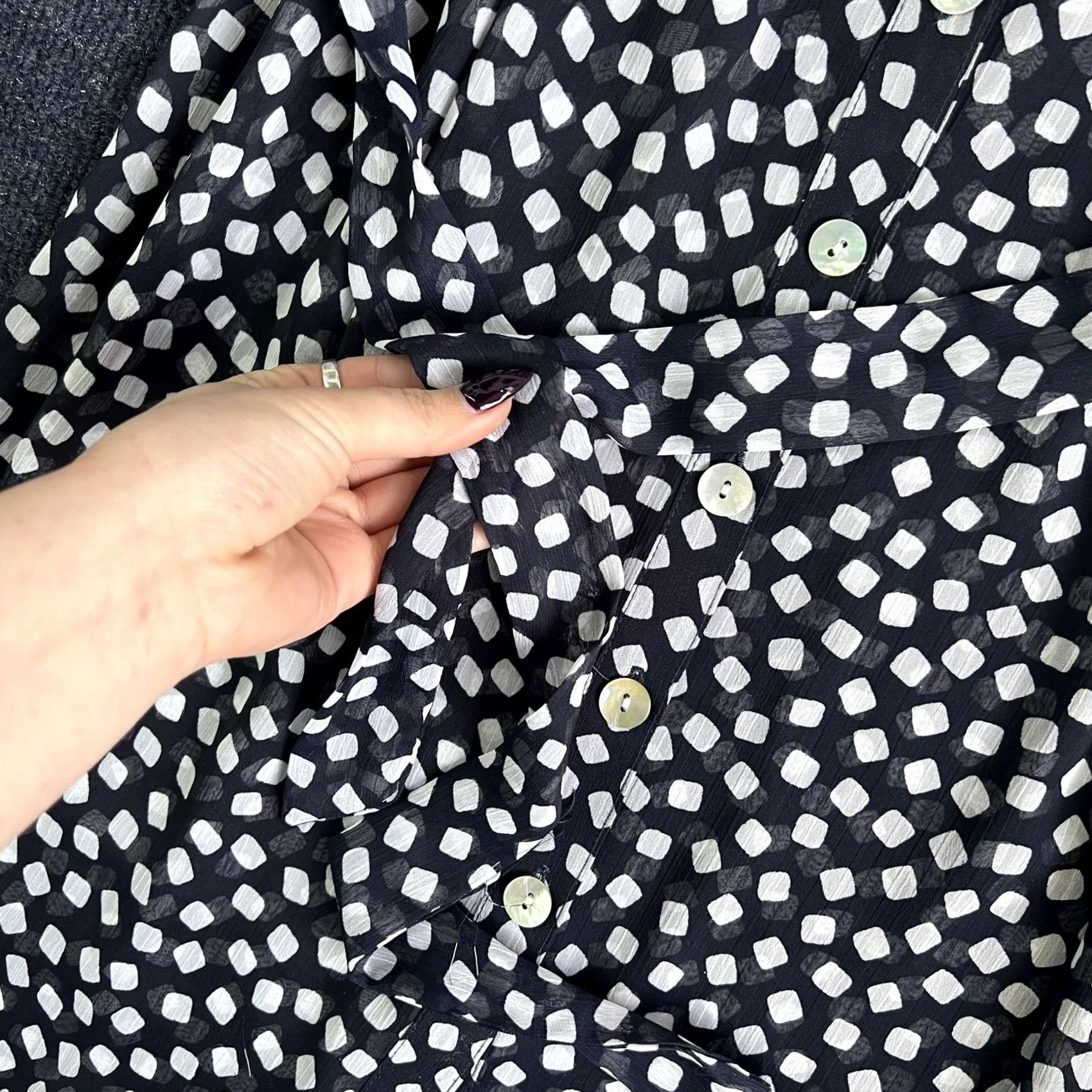 Vintage MSK Dress Womens 6P Black Geometric Polka Dot Belted Shirt Knee Length Workwear Size M / US 6-8 / IT 42-44 - 3 Thumbnail