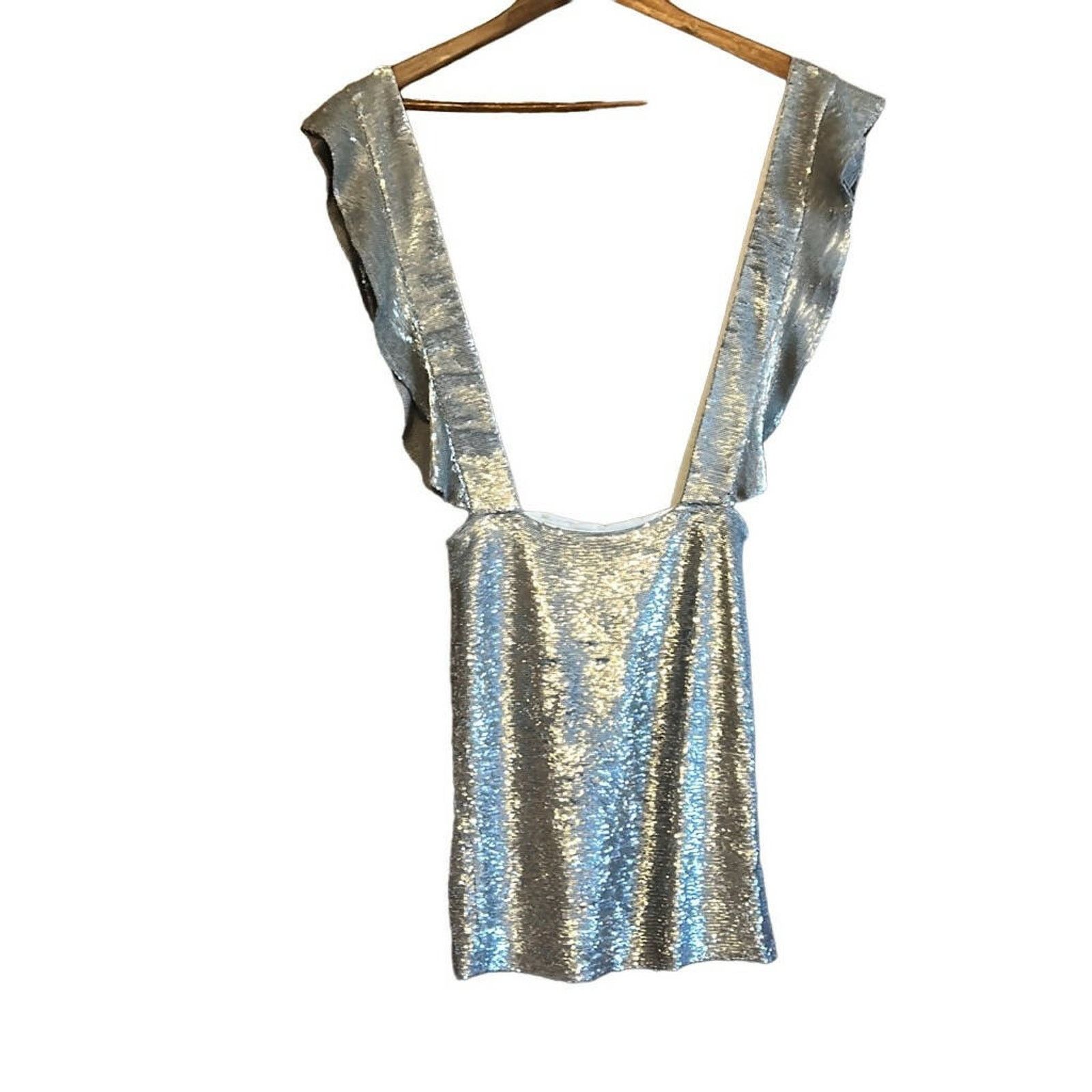 Iro IRO Dwino Silver Ruffled Suspenders Sequin Mini Skirt Sz XXS Size 24" / US 00 / IT 34 - 3 Thumbnail