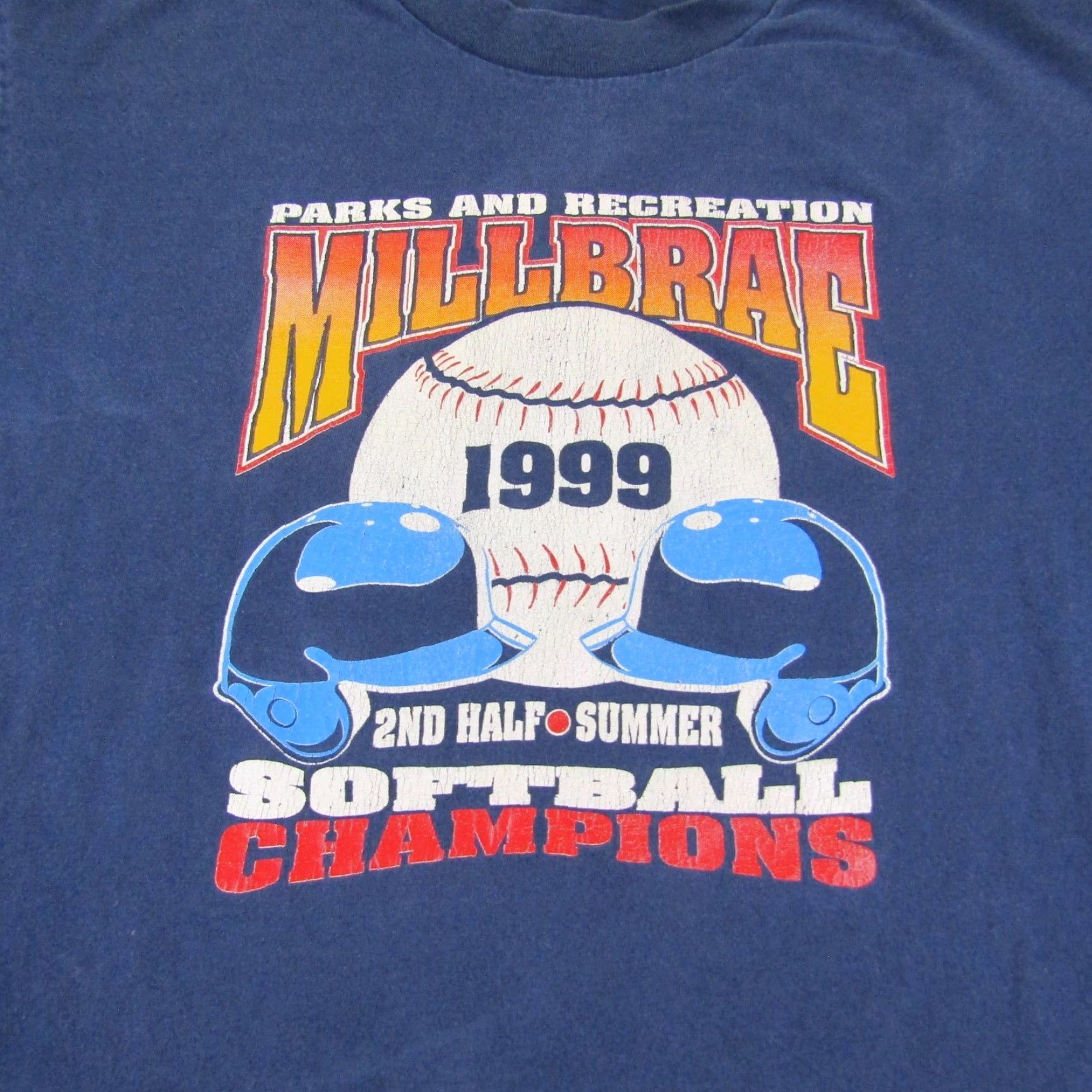 Hanes VINTAGE Hanes Blue Parks And Rec Millbrae 1999 Champions Softball Shirt Mens Large 90s California Sports Shirt Mens L Blue 90s Vintage Size US L / EU 52-54 / 3 - 2 Thumbnail