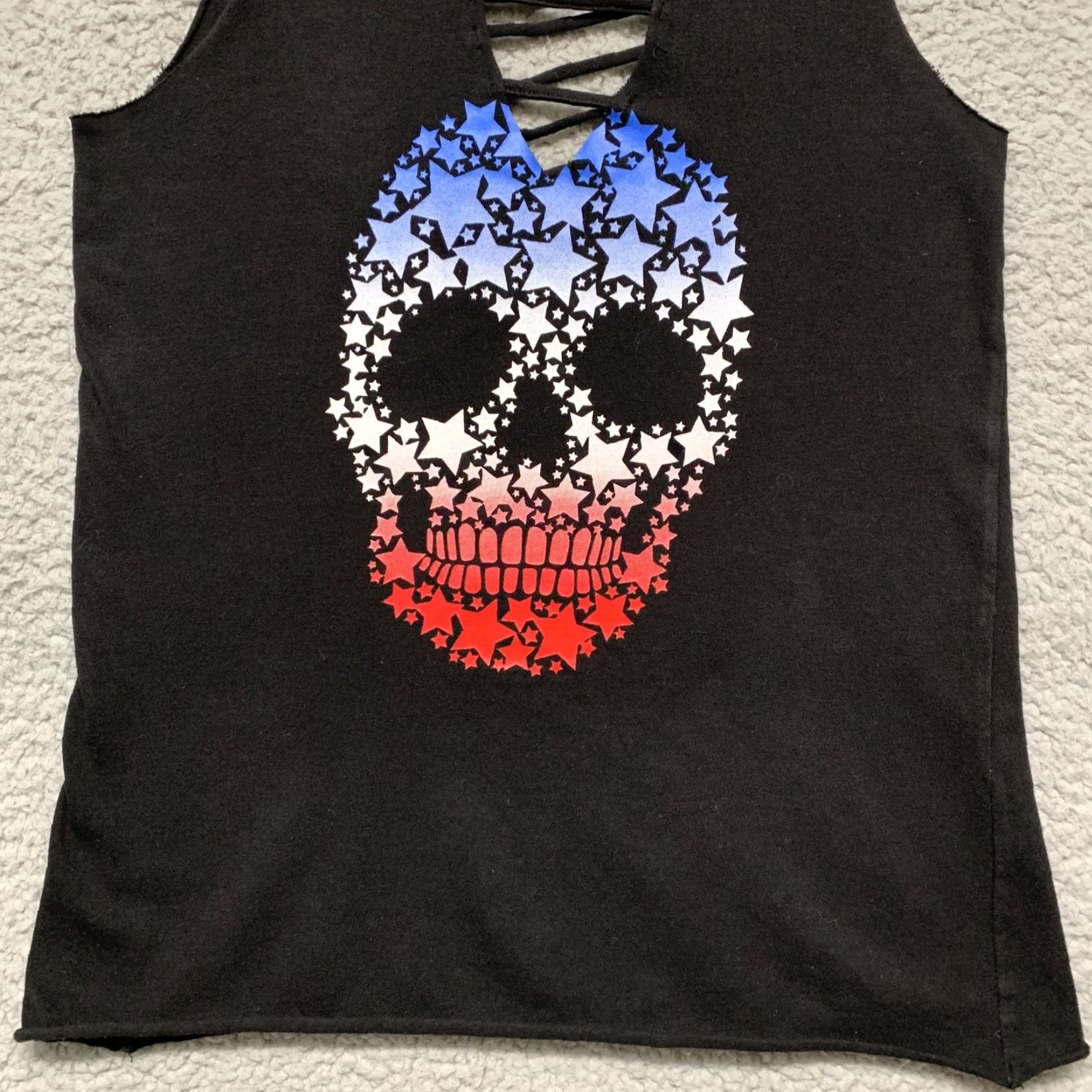 Vintage No Boundaries Skull Graphic Tank Top Sleeveless XS Black White Red Cotton Blend Knit Women's Regular Size XS / US 0-2 / IT 36-38 - 3 Thumbnail