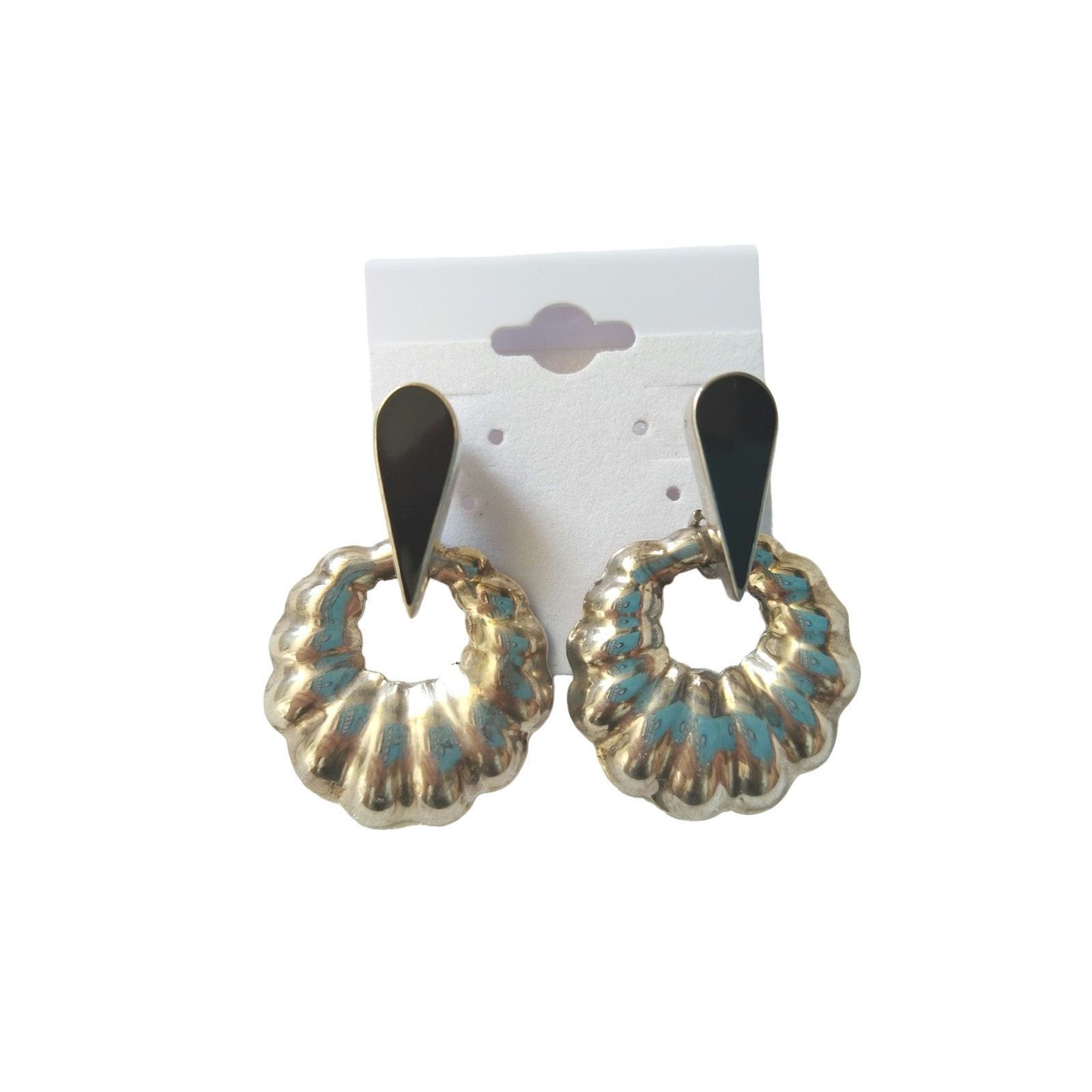 The Unbranded Brand TM Mexico Signed Black Enamel Earrings Sterling Silver 925 Size ONE SIZE - 2 Thumbnail