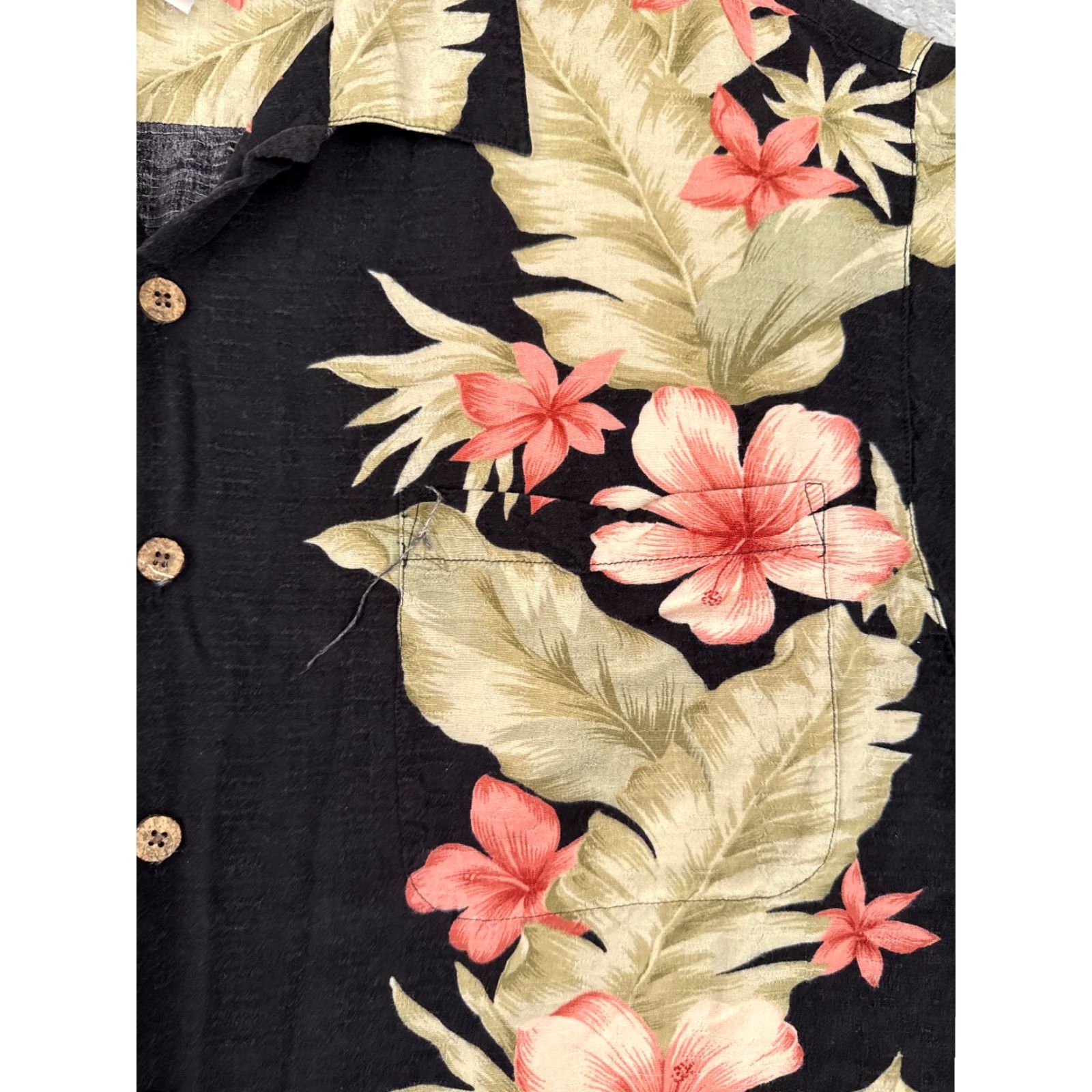 George Breakwater Shirt Men Large Black Pink Green Floral Palm Leaf 100% Rayon Pocket Size US L / EU 52-54 / 3 - 6 Thumbnail