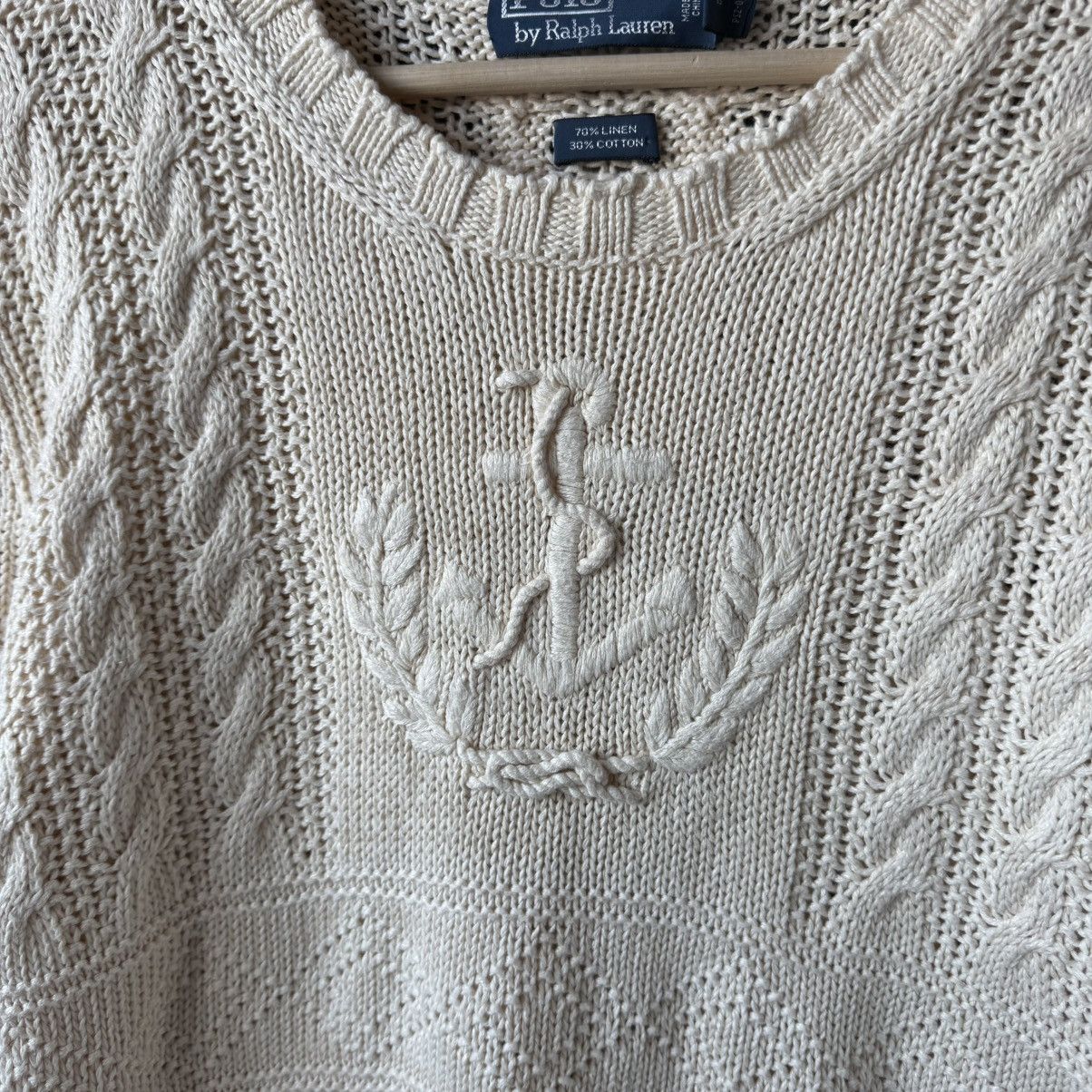 Vintage Polo Ralph Lauren Linen Cable Knit Anchor Marine Sweater Size US L / EU 52-54 / 3 - 5 Thumbnail