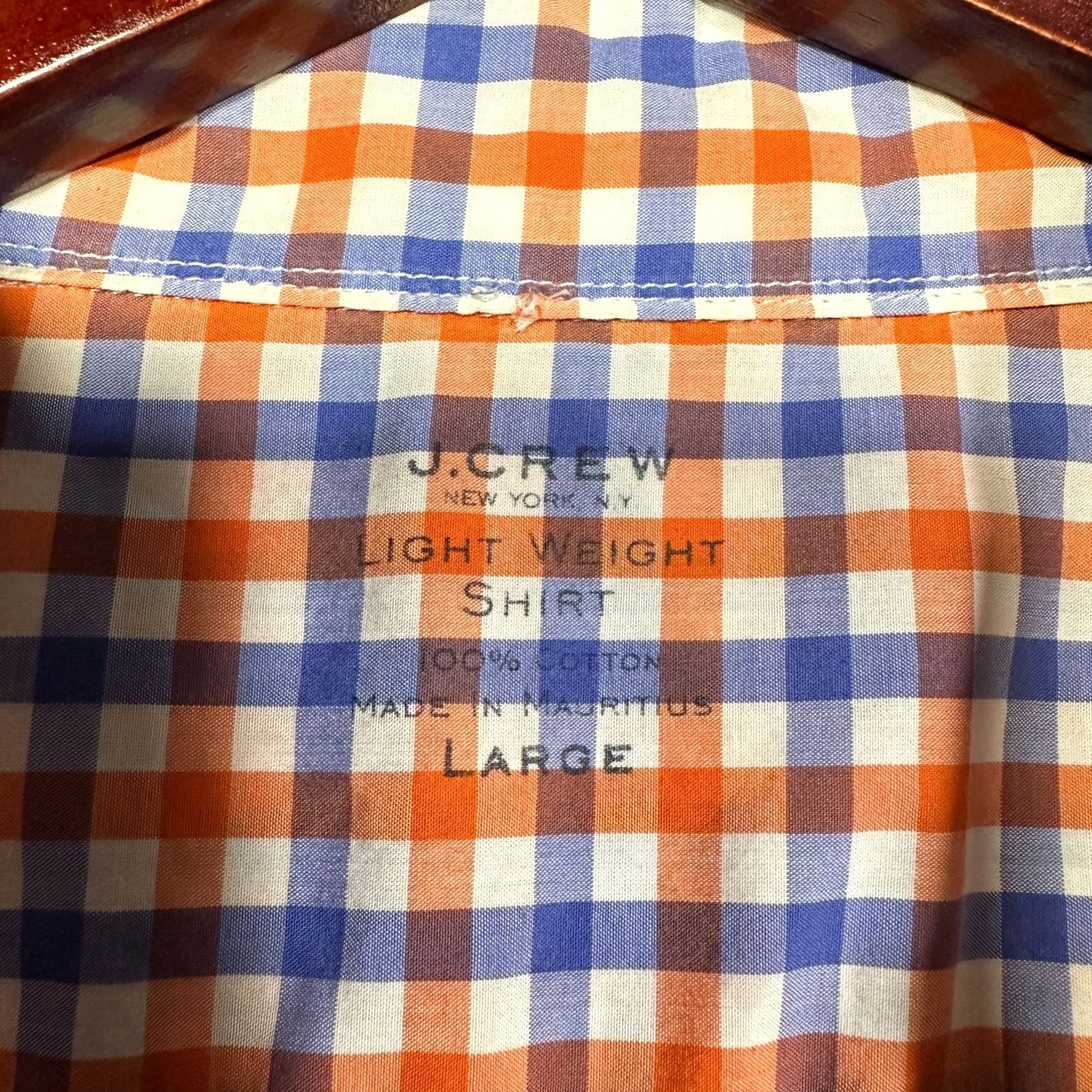 J.Crew J.CREW Shirt Mens L Lightweight Cotton Orange Blue Check Button-Down Size US L / EU 52-54 / 3 - 6 Thumbnail