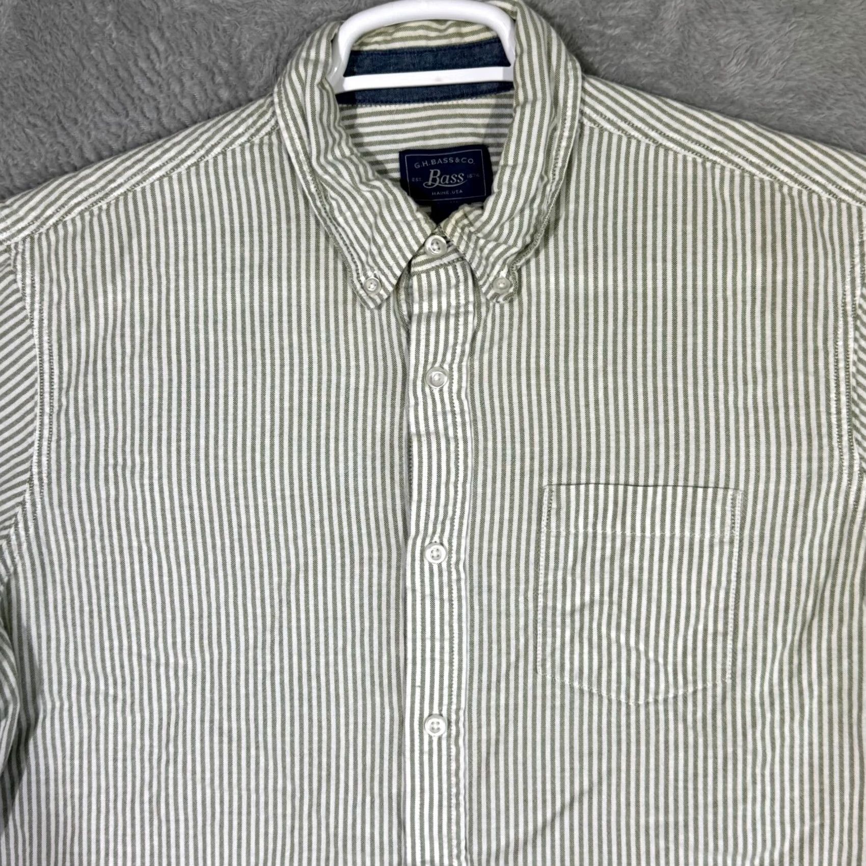 Vintage G.H. Bass & Co Shirt Men’s Large Green Striped Short Sleeve Button-Down Cotton Size US L / EU 52-54 / 3 - 4 Thumbnail