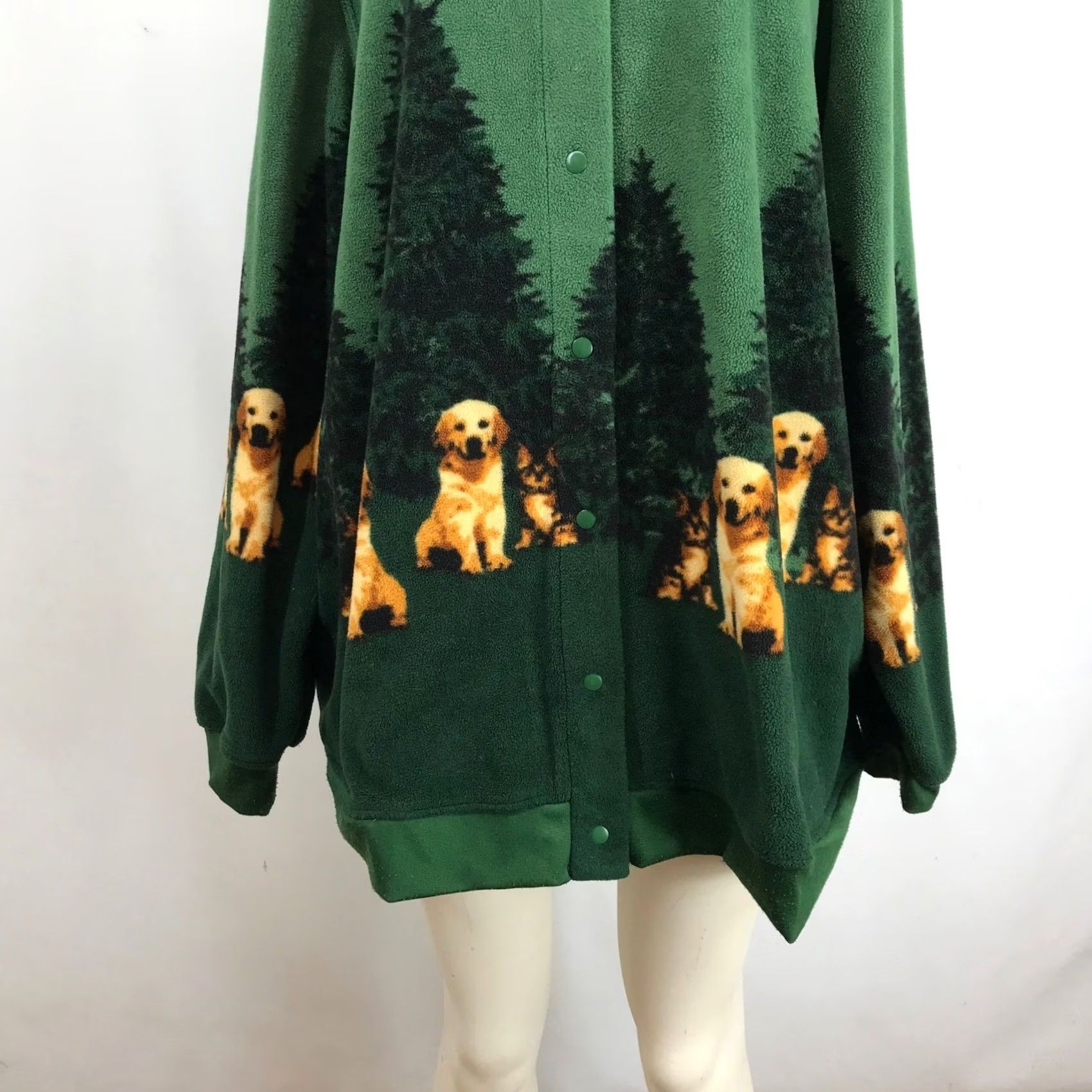 Blair Blair Green Fleece Jacket Womens 3XL Snap Front Dogs Pine Trees Cardigan Coat Winter Fall Casual Plus Size Green Size XXL / US 16-18 / IT 52-54 - 3 Thumbnail
