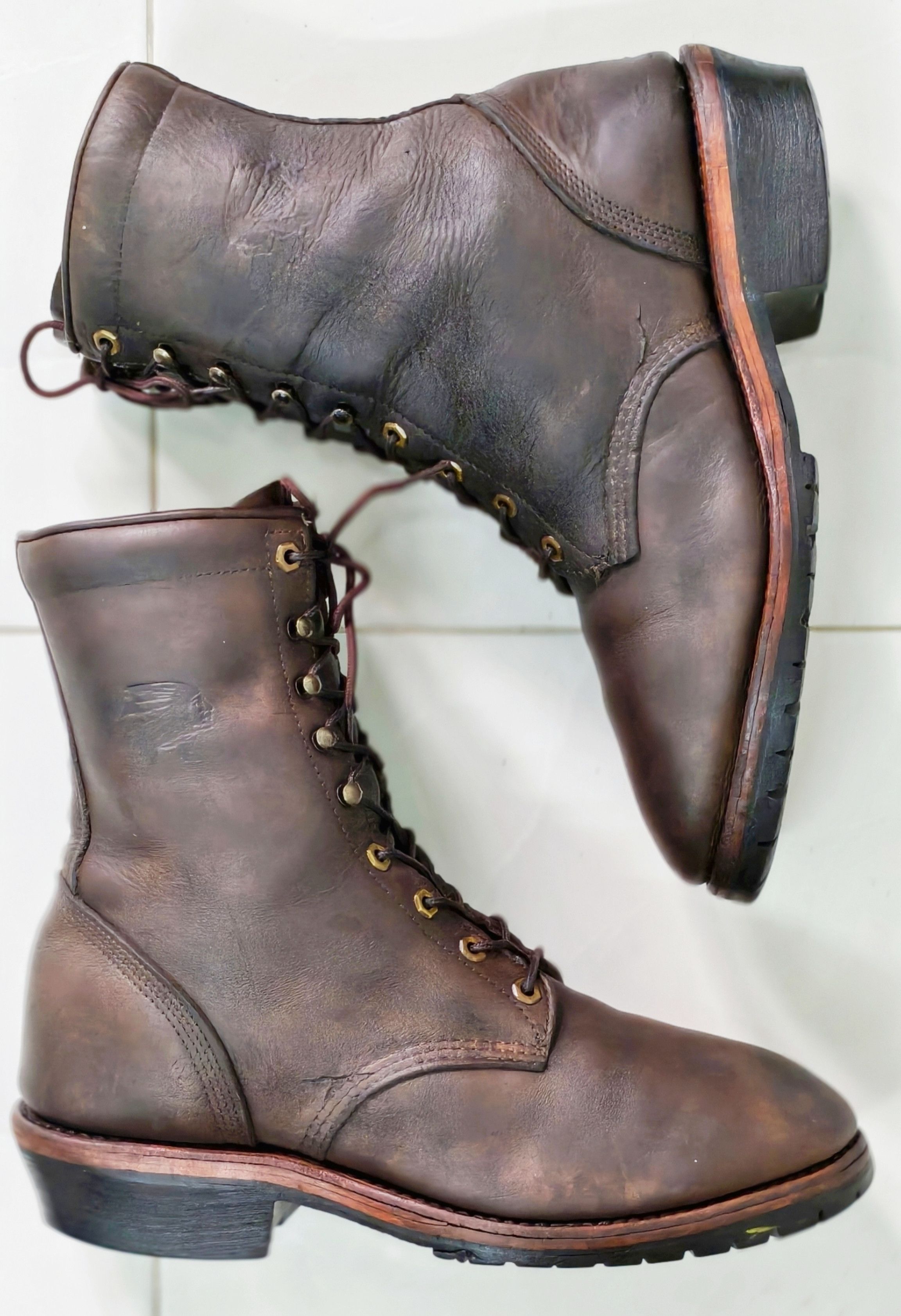 Chippewa CHIPPEWA 20090 Logger Boots Men's Brown Leather Vibram Sole Size US 12 / EU 45 - 9 Thumbnail