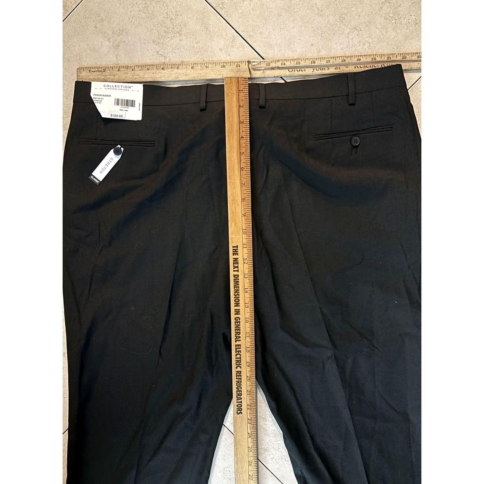 Vintage VINTAGE? No. Collection by Michael Strahan Dress Pants Mens 44x35 Black Wool Stretch Pants Straight Front Classic Fit 44W 35L Black Mens Size US 44 / EU 60 - 6 Thumbnail