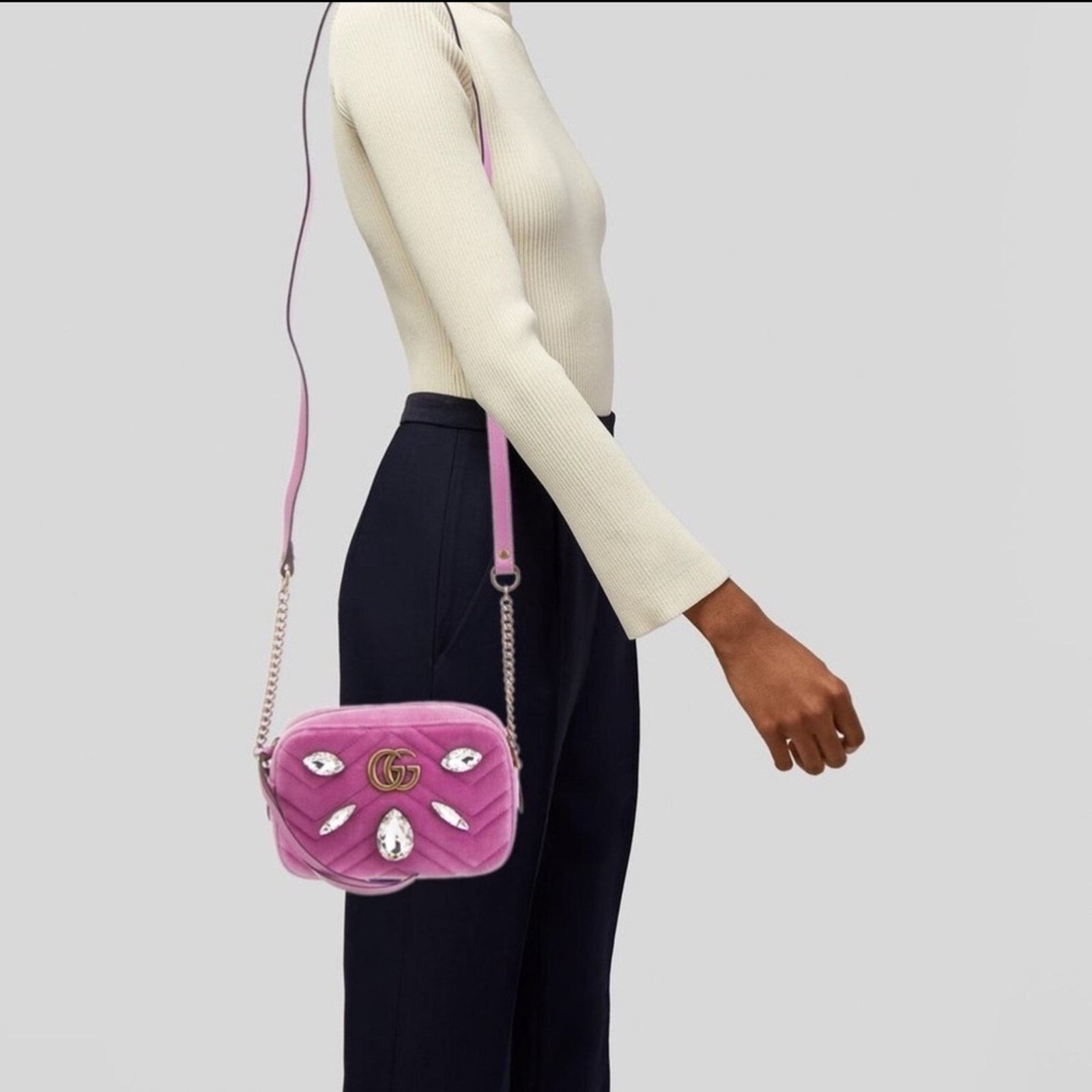 Gucci Gucci GG Marmont Velvet Crystal Mini Bag Pink 448065 Size ONE SIZE - 16 Thumbnail