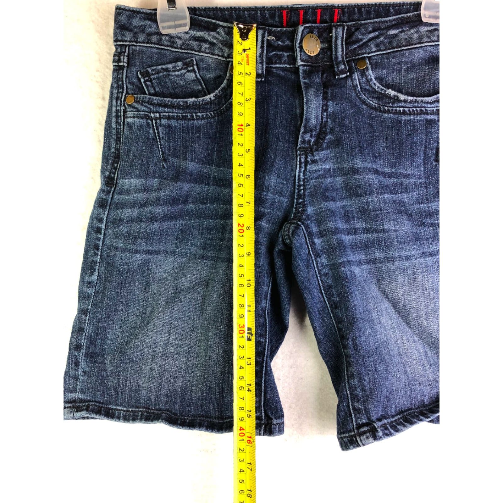 Vintage ELLE Paris Blue Jean Shorts Womens Size 2 29" Waist Measured Bottoms Regular Denim Cotton Black? No, Blue Size 29" - 5 Thumbnail