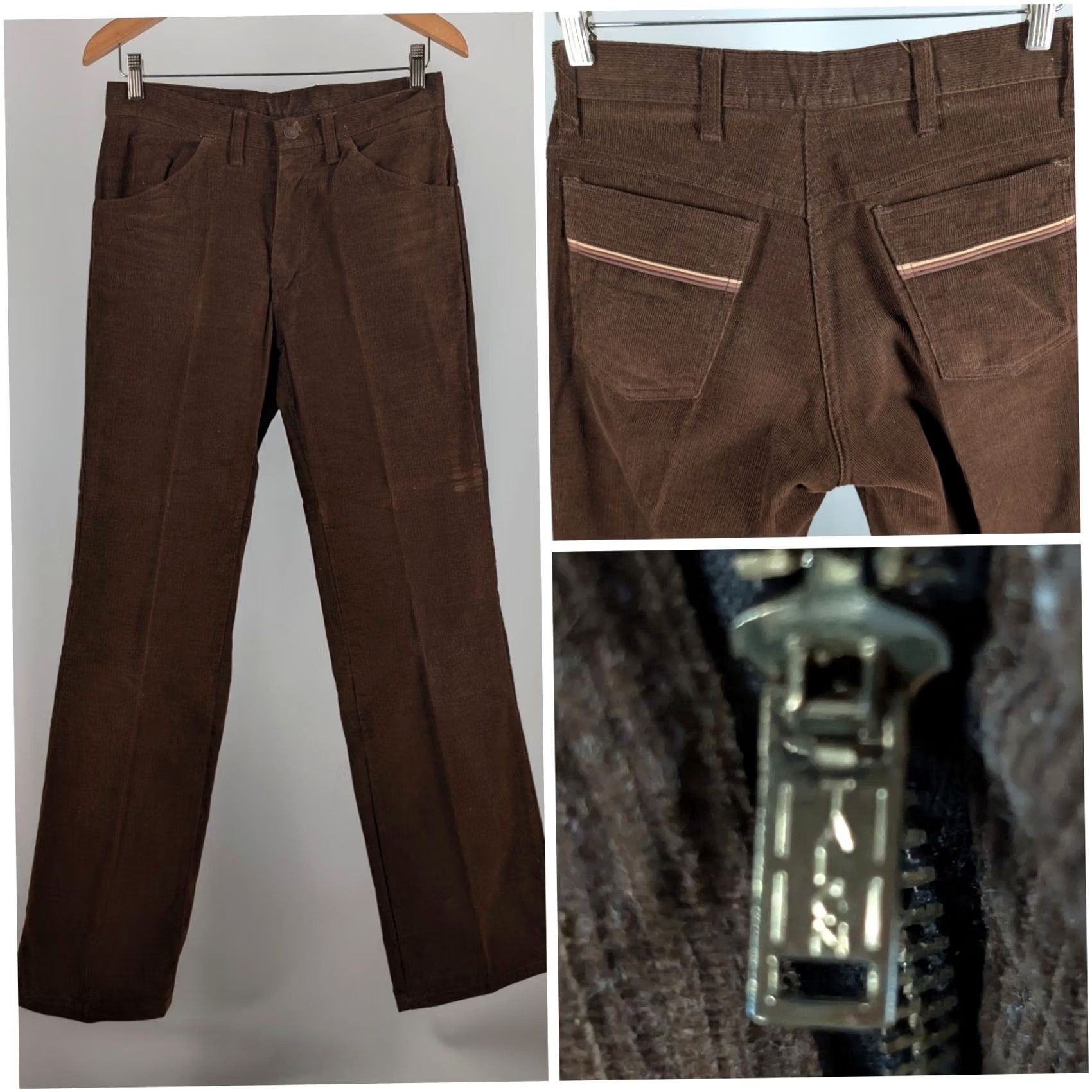 Vintage Vintage 70s Brown Corduroy Pants Talon Zipper Striped Back Pocket USA 30x31 Size US 30 / EU 46 - 2 Thumbnail