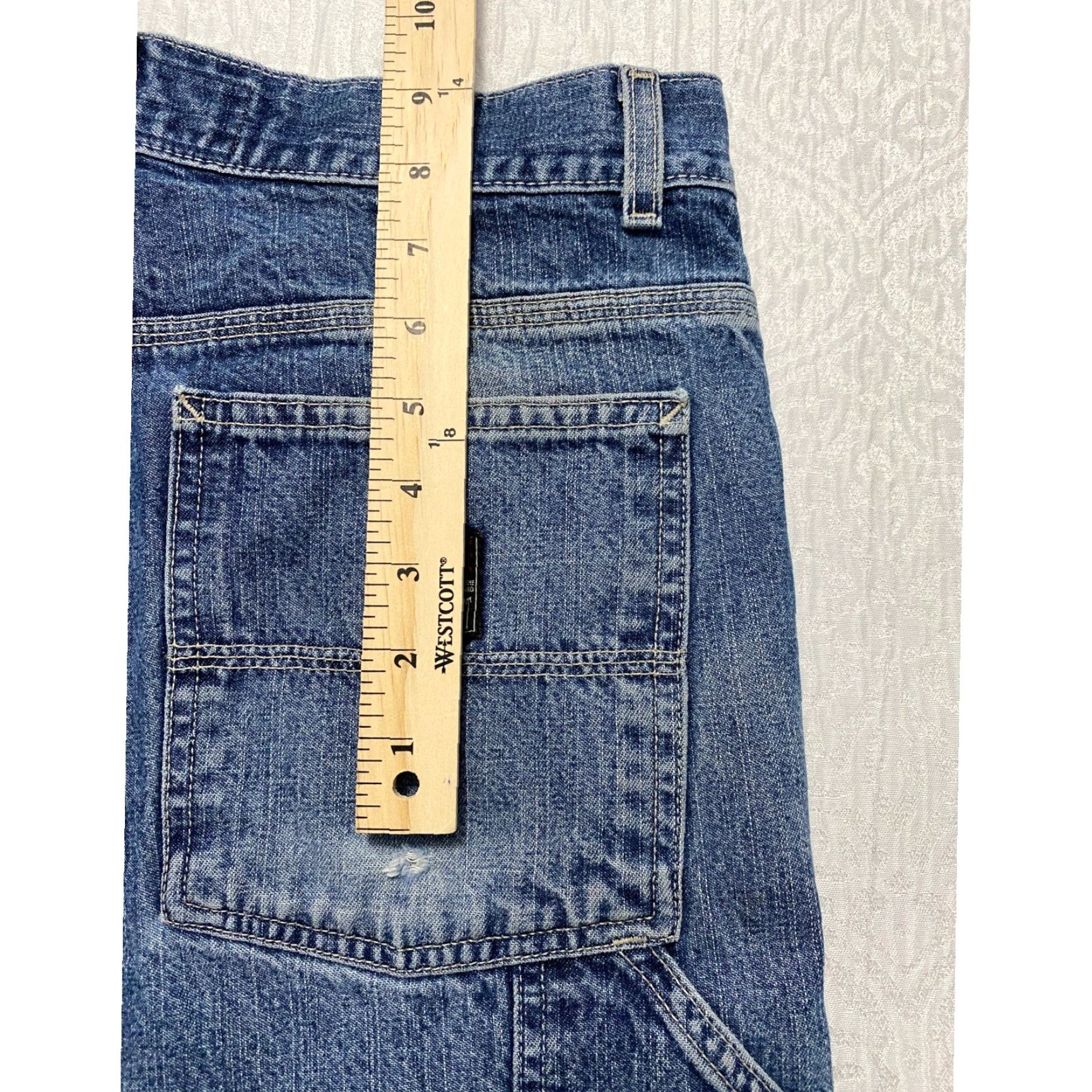 Vintage VINTAGE Structure Men's Carpenter Jeans Blue Denim 33x26 Regular Relaxed Fit 5-Pocket, Distressed, Logo, Button Zip Cotton Inseam 26 in Size US 33 - 2 Thumbnail