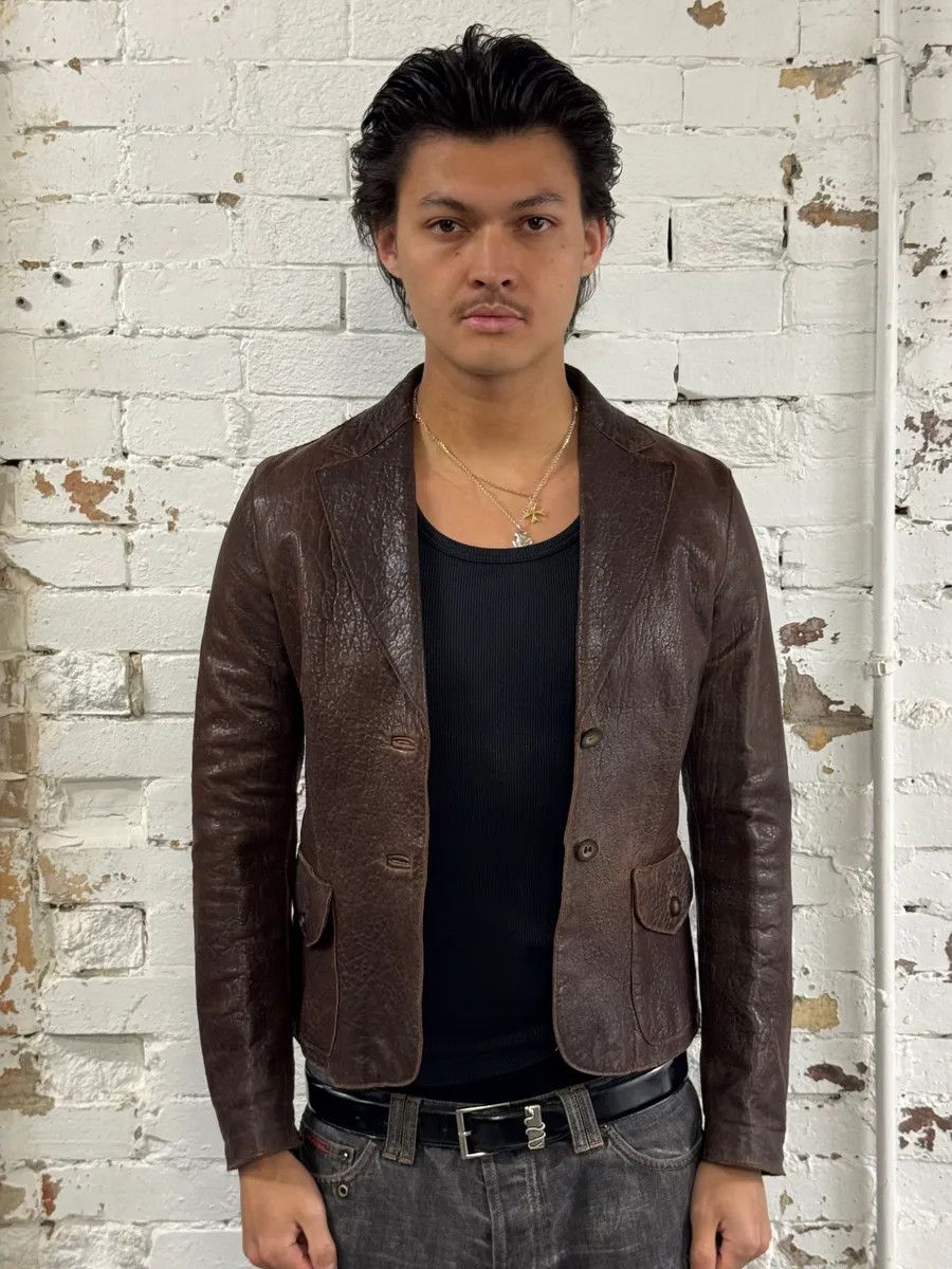 Vintage 1990s Massimo Rebecchi Textured Brown Leather Blazer Jacket Size US S / EU 44-46 / 1 - 2 Thumbnail