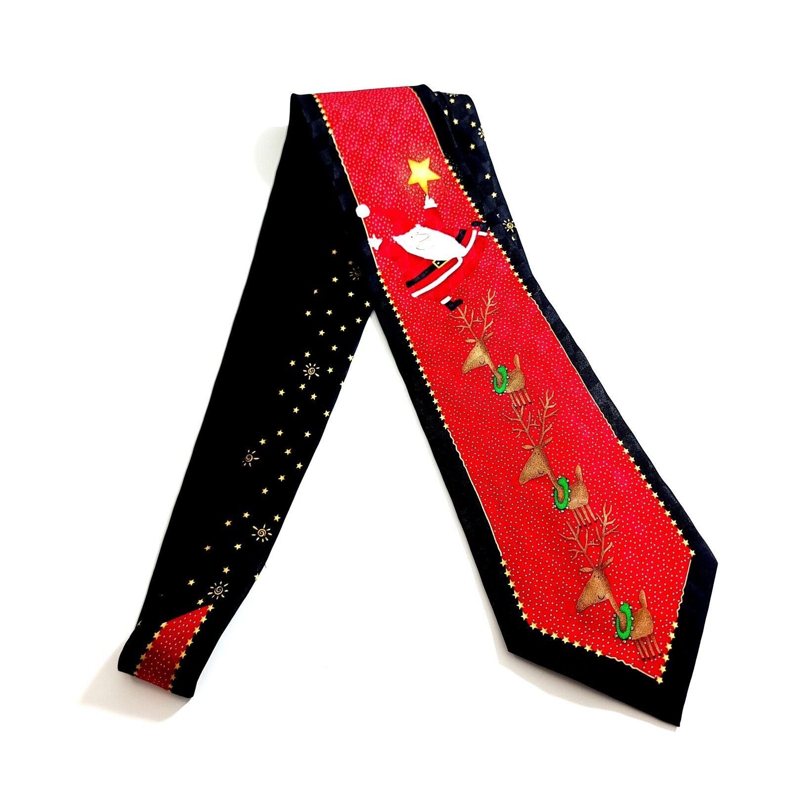 Vintage Hallmark Cool Yule Red Black Christmas Santa Reindeer Print Size ONE SIZE - 9 Thumbnail