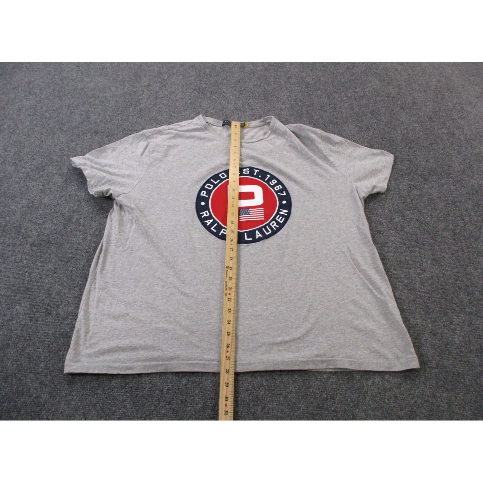 Polo Ralph Lauren Polo Ralph Lauren Shirt Mens 2XL Casual Pullover USA Flag Logo Outdoor Classic Shirt Mens 2XL Gray Cotton Knit Logo Short Sleeve Crew Neck Size US XXL / EU 58 / 5 - 3 Thumbnail