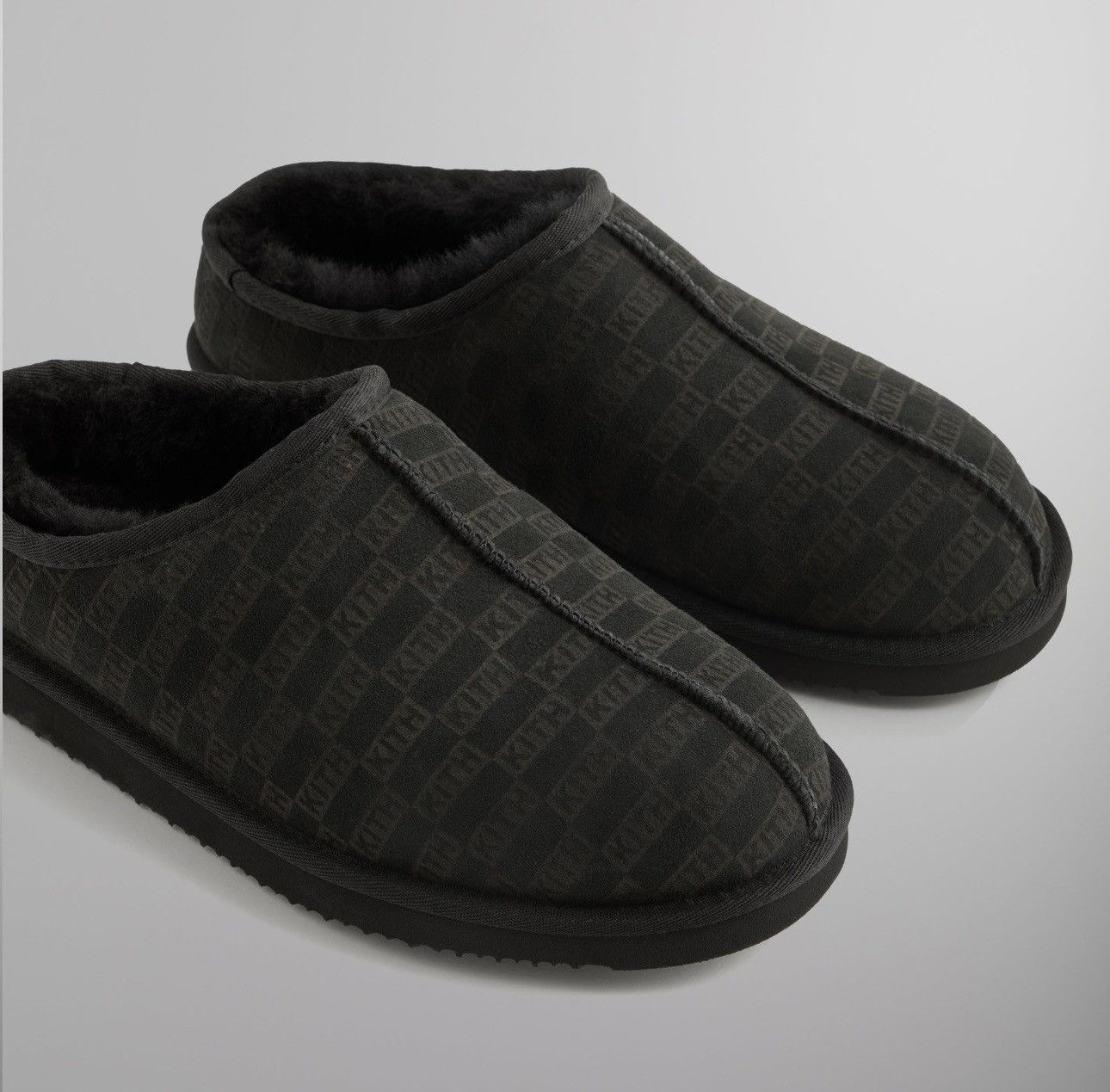 Kith Monogram Shearling Slippers Black