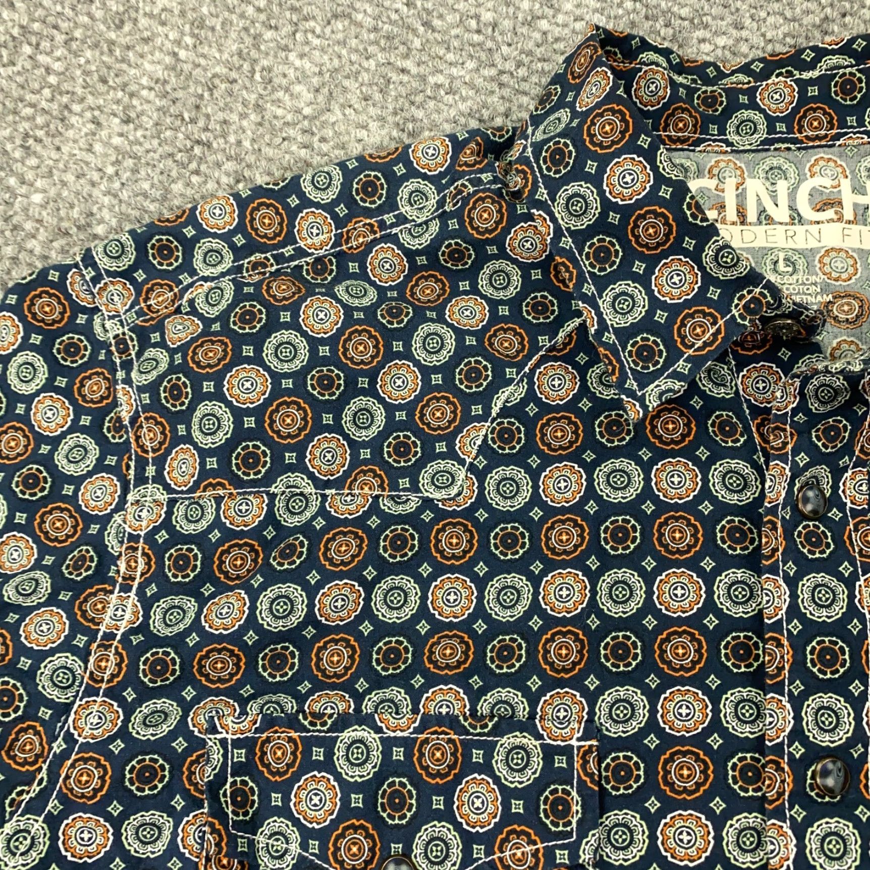 Vintage Cinch Western Shirt Geometric Print Blue Long Sleeve Pearl Snap Mens Large Pockets - Cotton, Button-Up, Casual Casualwear Size US L / EU 52-54 / 3 - 5 Thumbnail