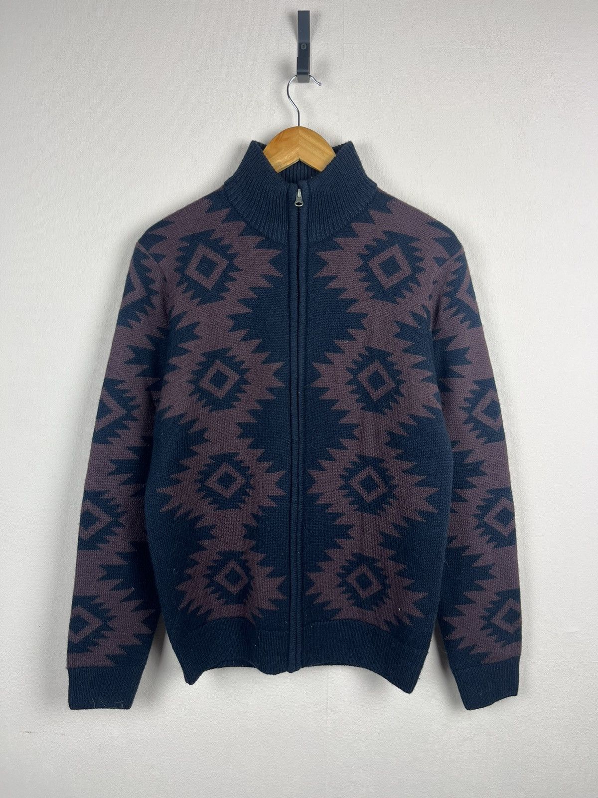 Folk Folk Size 3 L Blue Aztec Pattern Zip Up Wool Blend Sweater Size US L / EU 52-54 / 3 - 1 Thumbnail