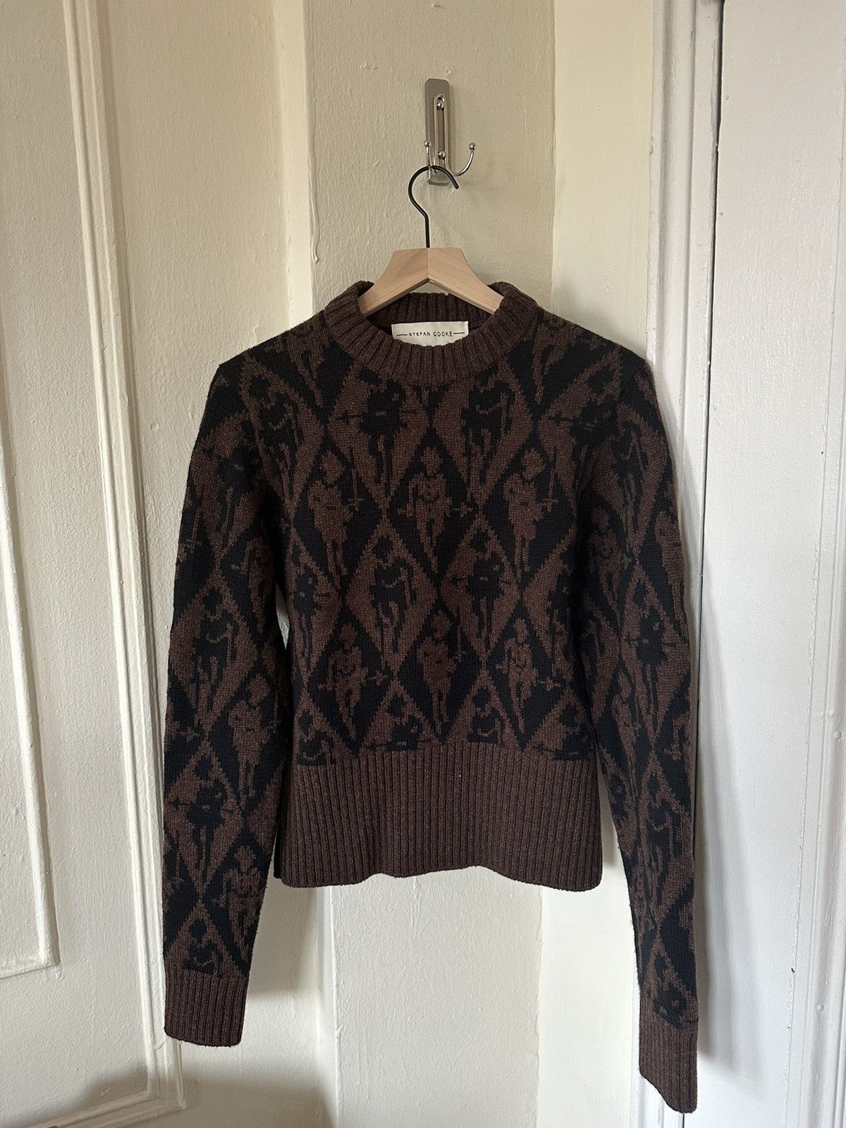 image of Stefan Cooke Brown & Black Jacquard Sweater, Men's (Size Medium)