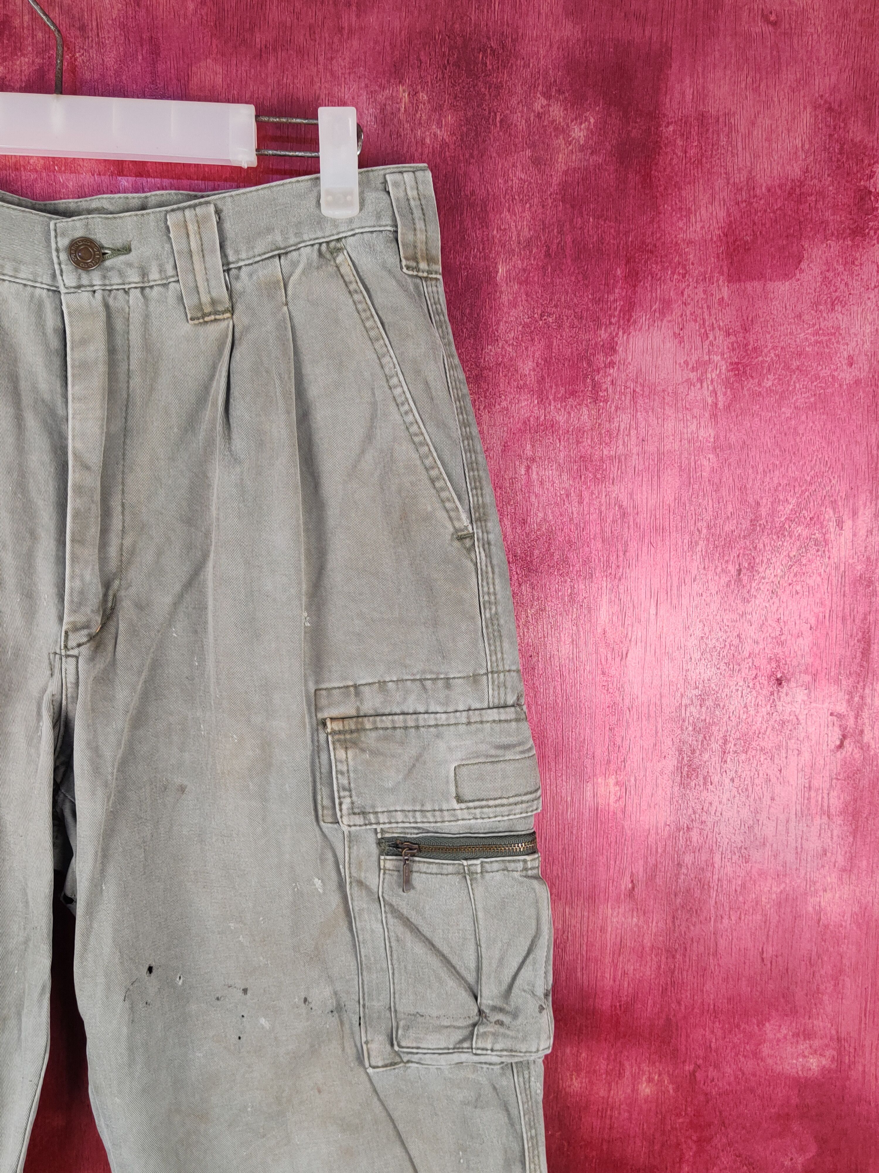 Grancisco Olive Faded ripped distressed Cargo Pants #S1868