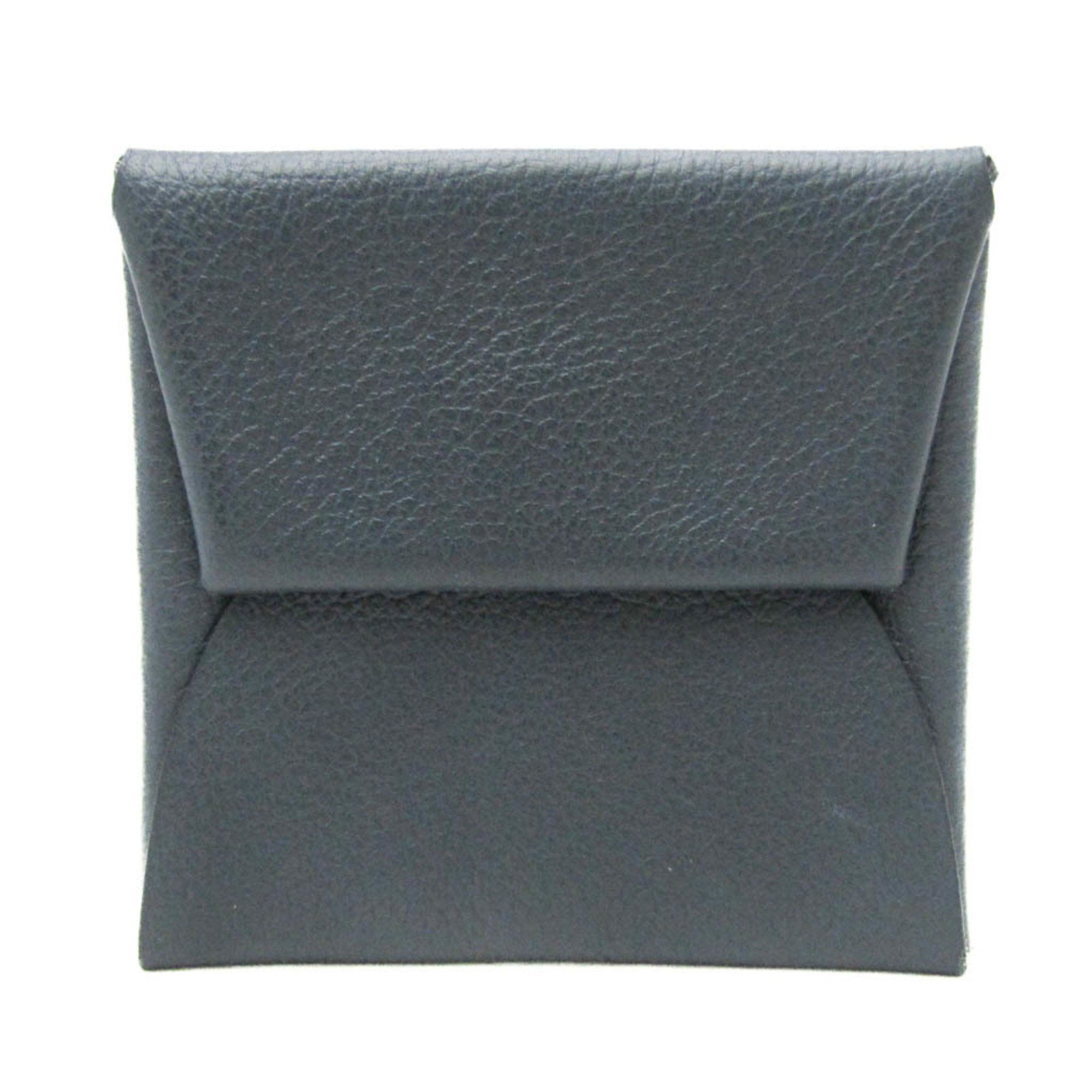 Hermes Bastia MenWomen Leather Coin Purse/coin Case BlueDark Gray