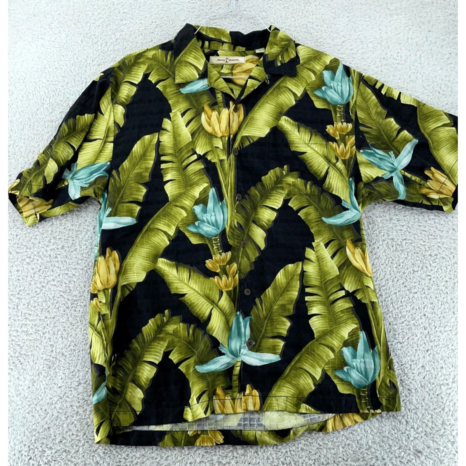 Tommy Bahama Tommy Bahama Button-Up Shirt Mens M Black Green Silk Floral Camp Aloha Casual Short Sleeve Relaxed Fit 100% Silk Shirt Size US M / EU 48-50 / 2 - 2 Thumbnail