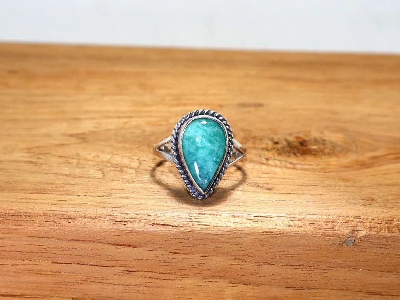 Handmade Handmade Pear Amazonite Ring: 925 Sterling Silver Boho Ring Size ONE SIZE - 3 Thumbnail